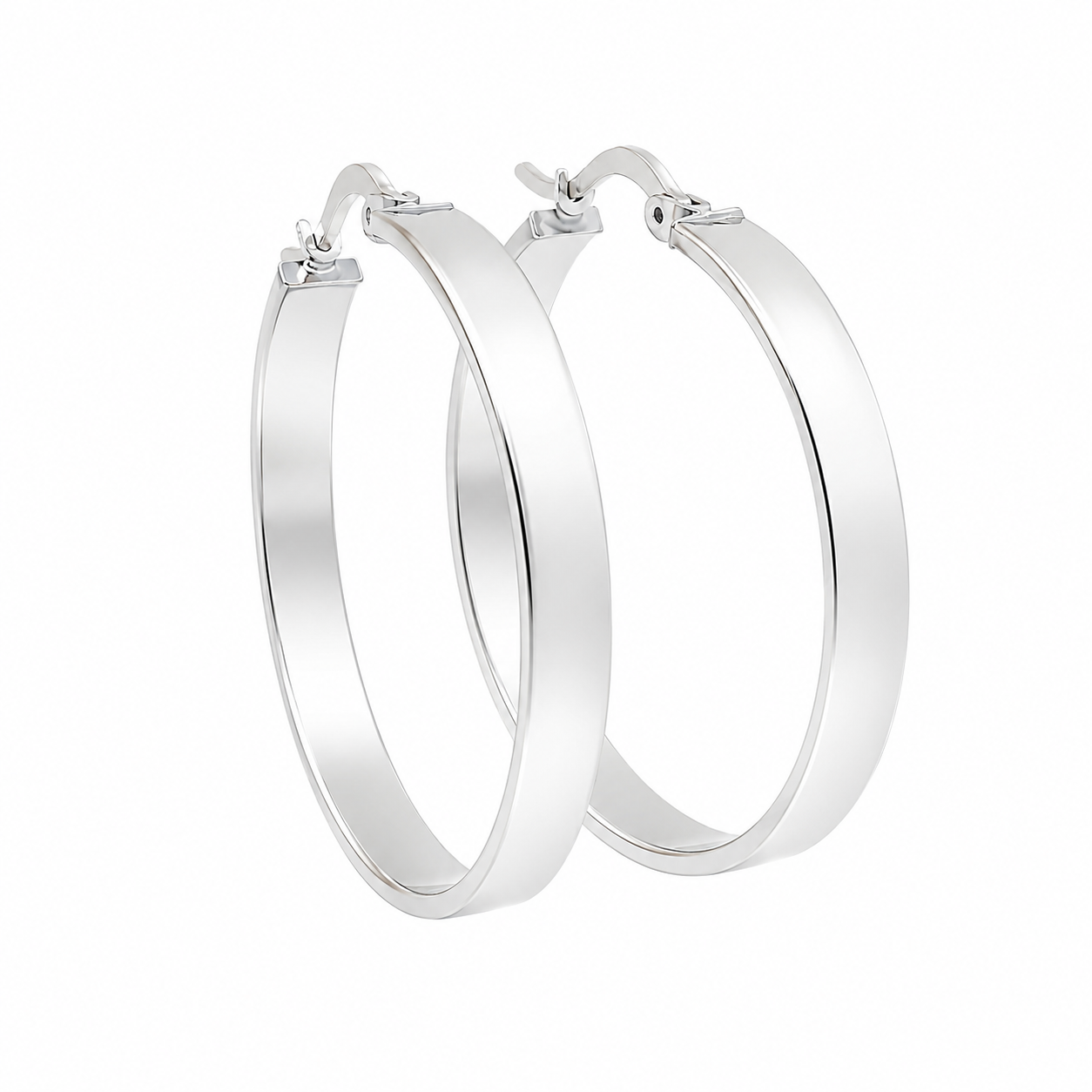 Sterling Silver 1MM x 4MM Thick, 30MM Wide Flat Thin Snap-On Hoops