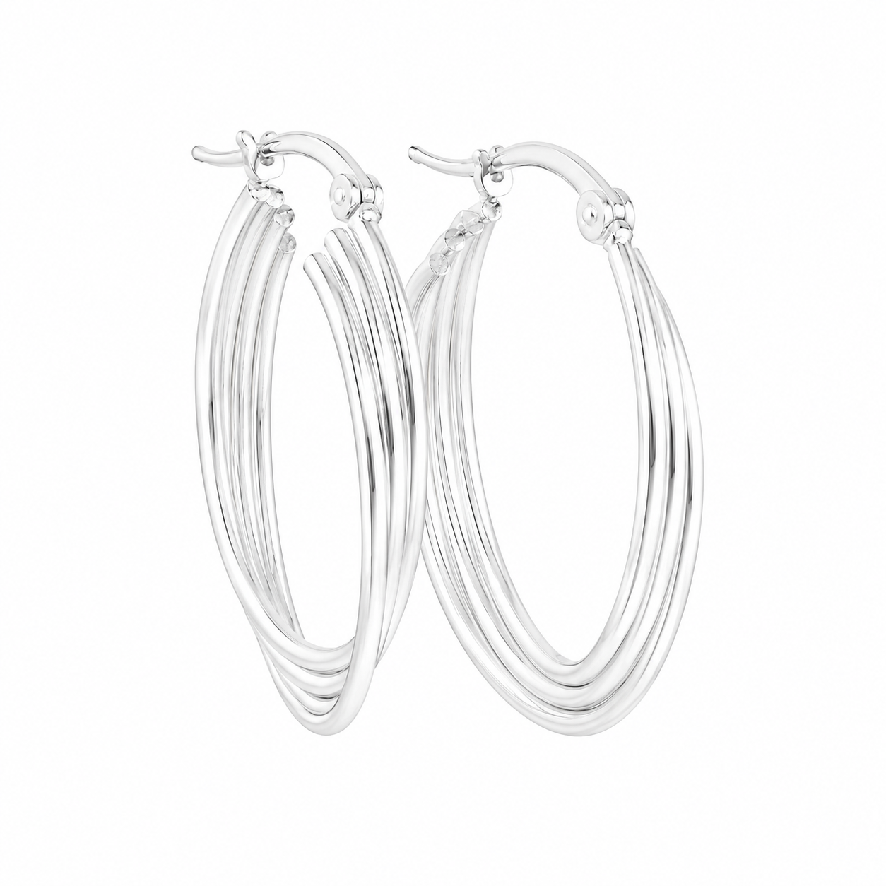 Sterling Silver 4 Ring Twisted Oval Hoops