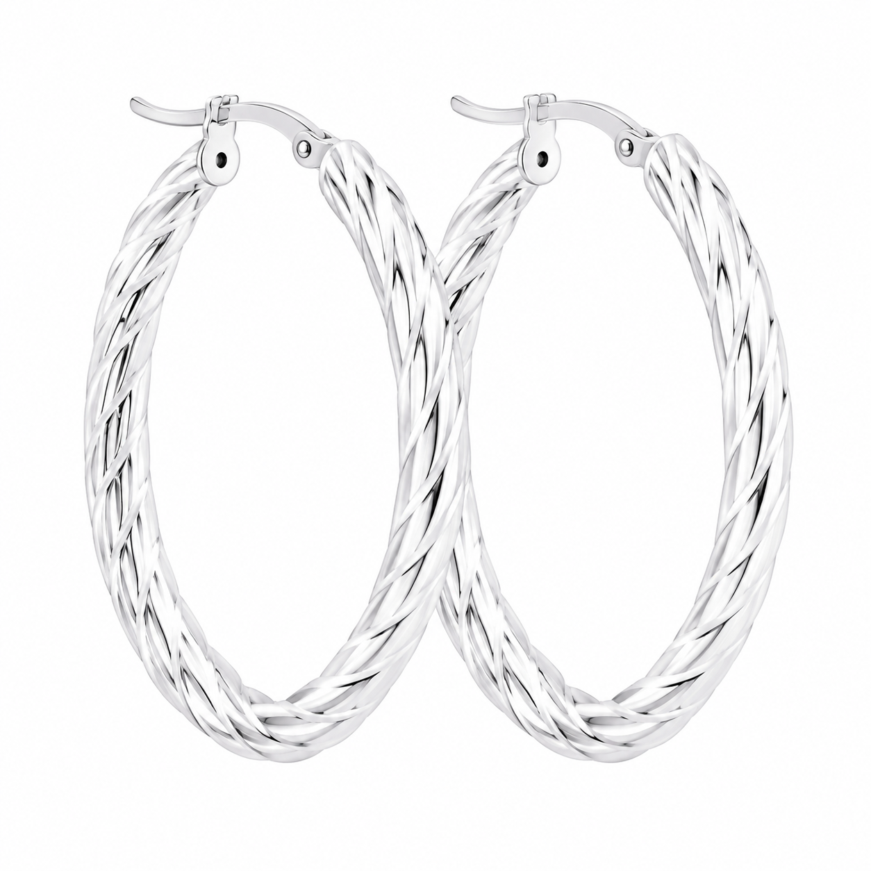 Sterling Silver 3MM Thick Textured Oval Hoops