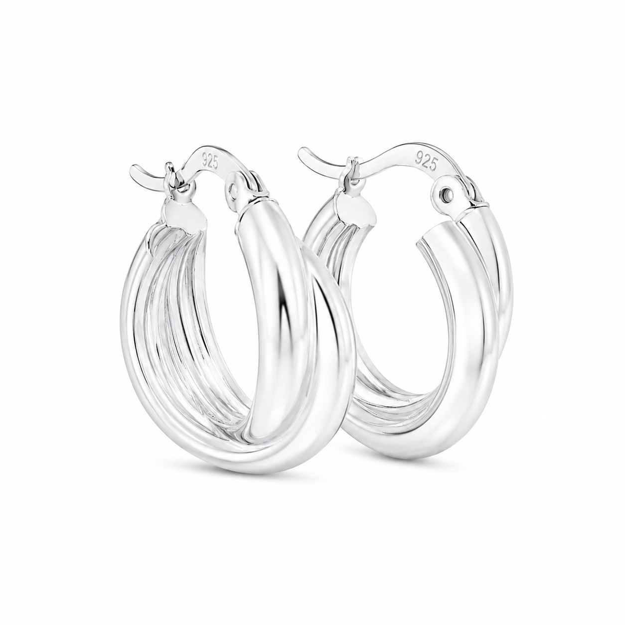 Sterling Silver Small Crossed Over Double Round Hoops