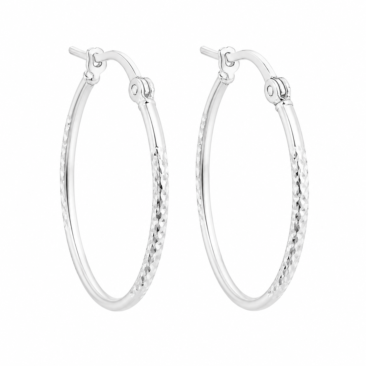 Sterling Silver Half-Textured Medium Oval Hoops