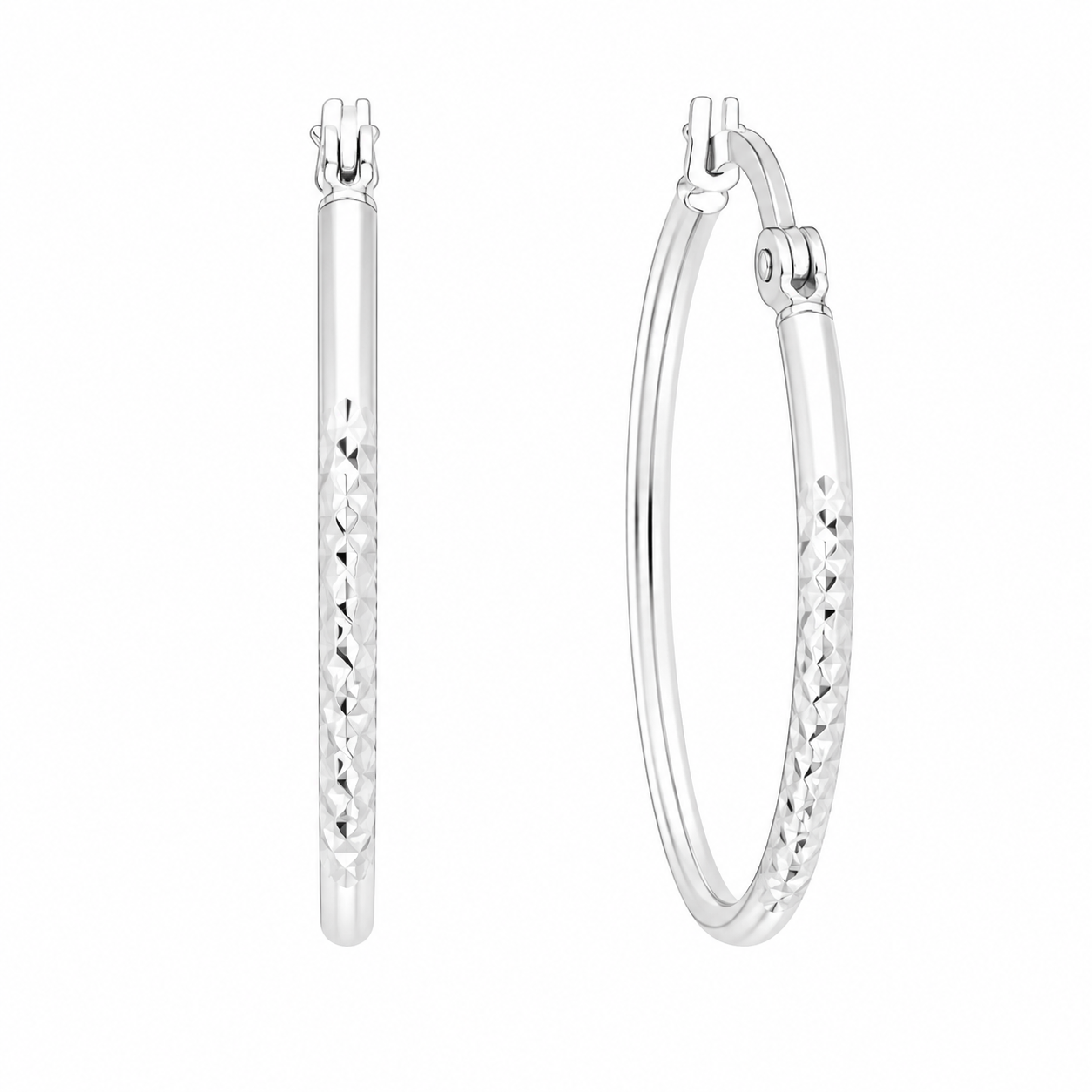 Sterling Silver Half-Textured Medium Oval Hoops