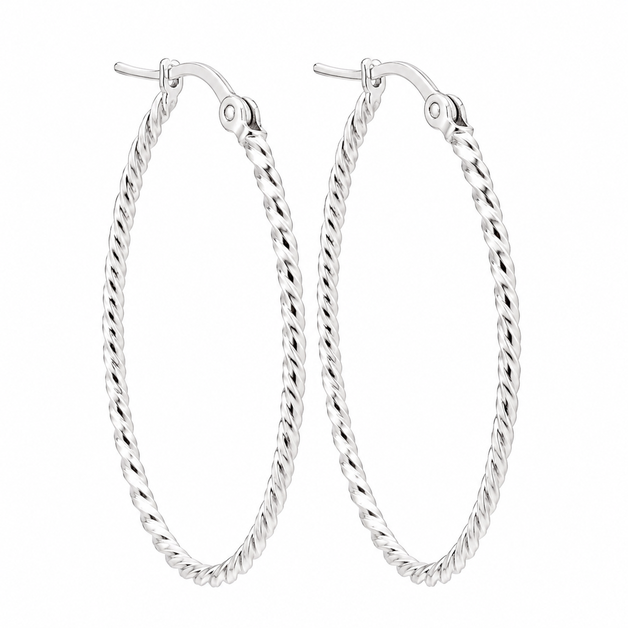 Sterling Silver Spiral Rope Thin Oval Hoops