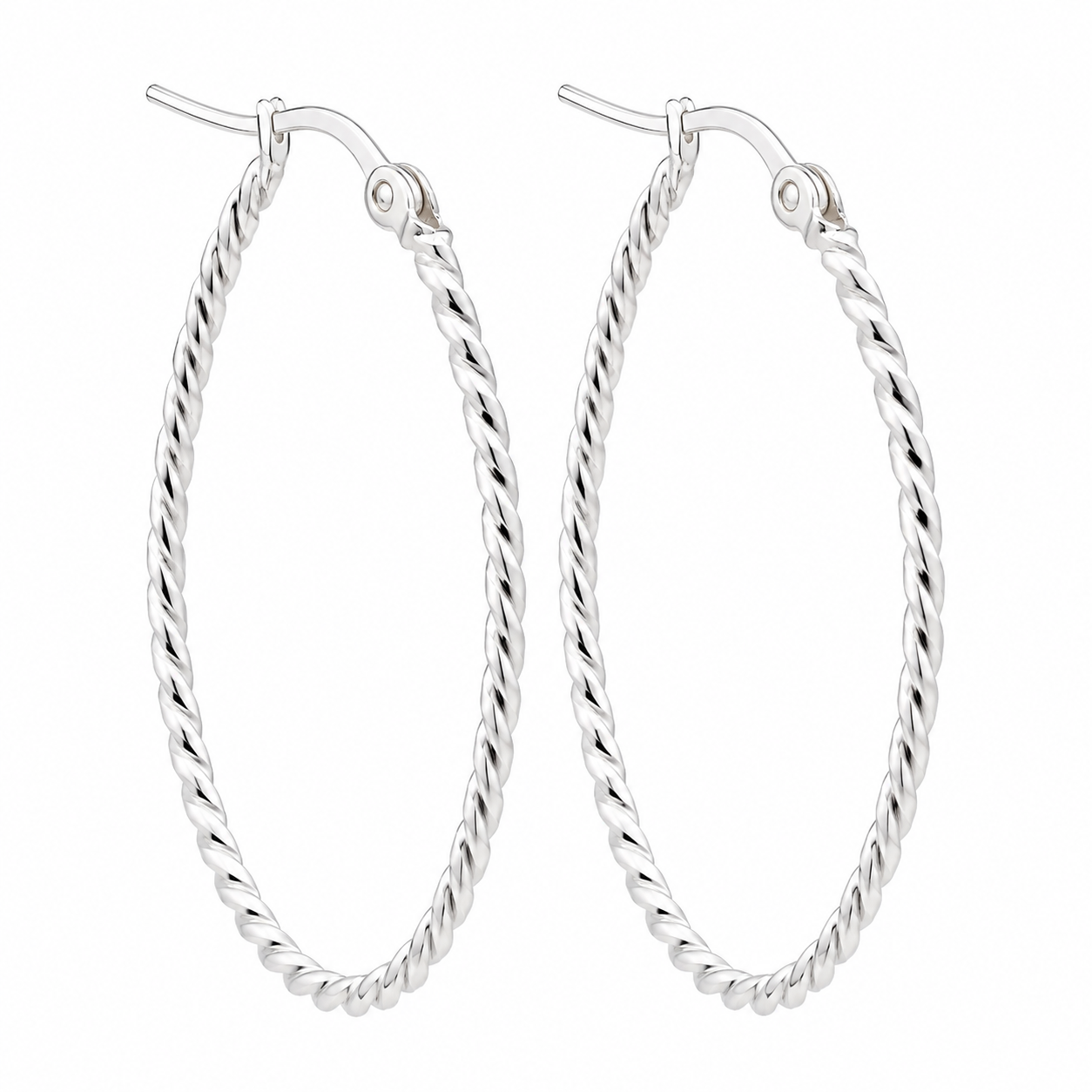Sterling Silver Spiral Rope Thin Oval Hoops