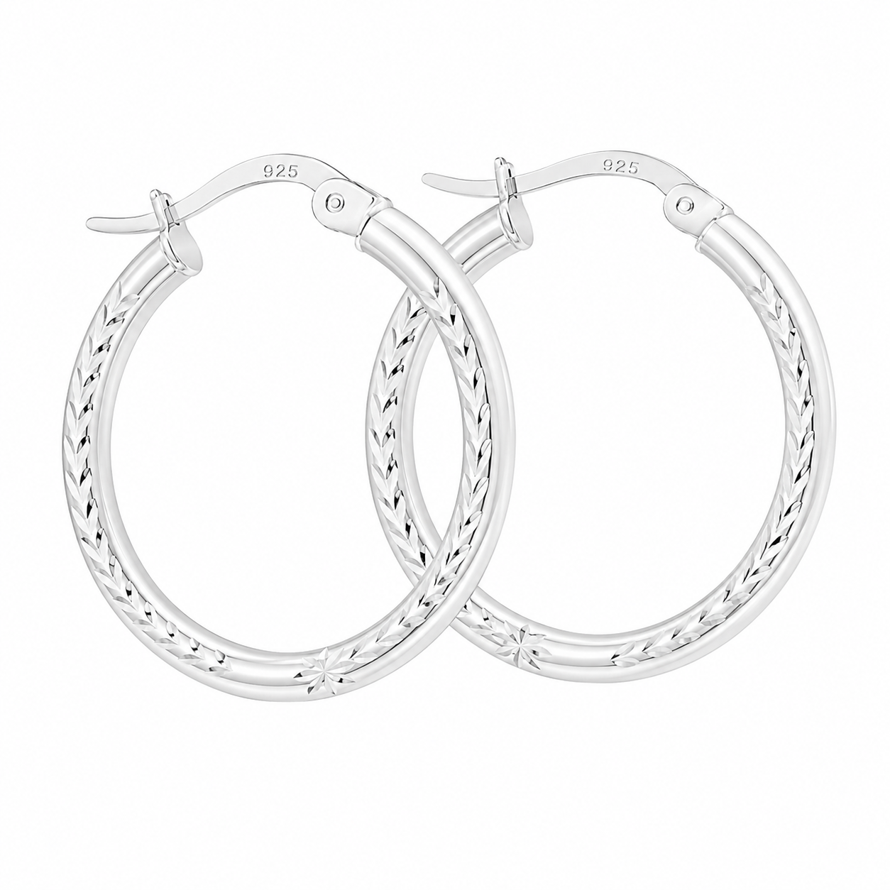 Sterling Silver Leaf Detailed Round Hoops