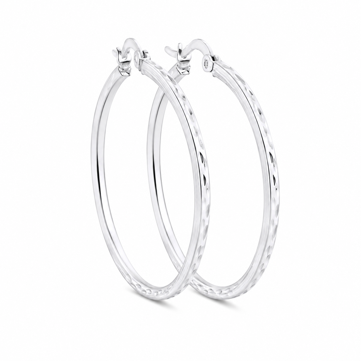 Sterling Silver Diamond Cut Round Hoops