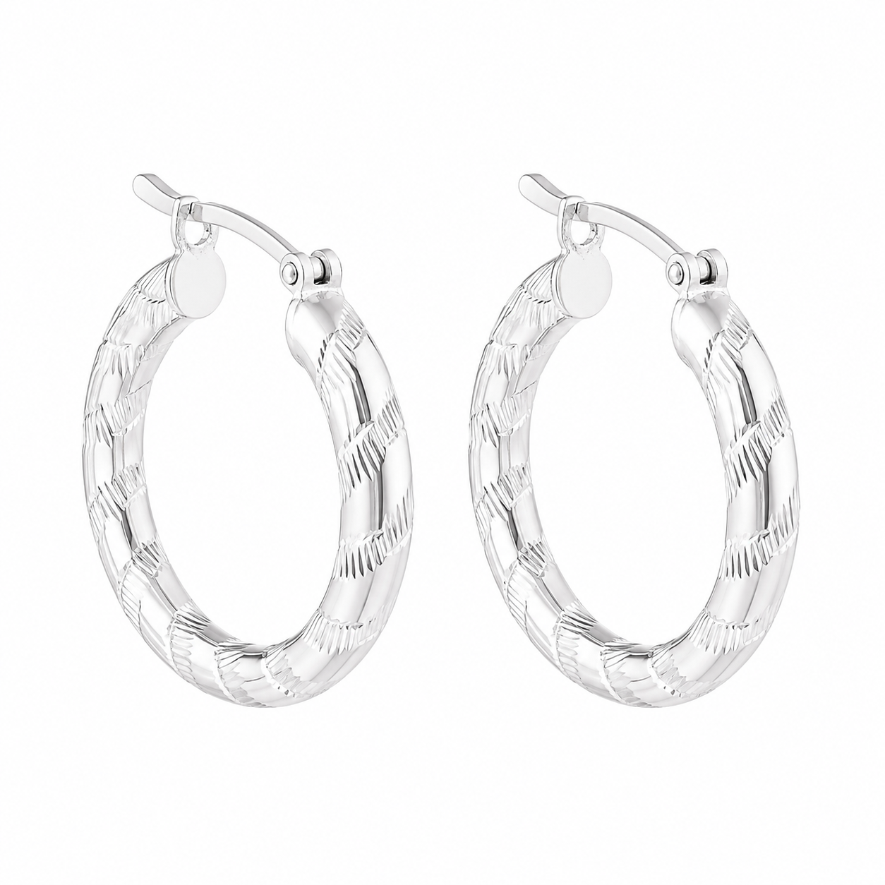 Sterling Silver Textured Small Flat Round Hoops