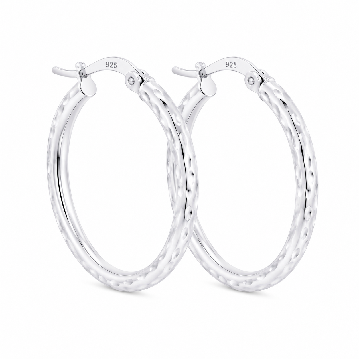 Sterling Silver Diamond Cut Medium Size Round Hoops