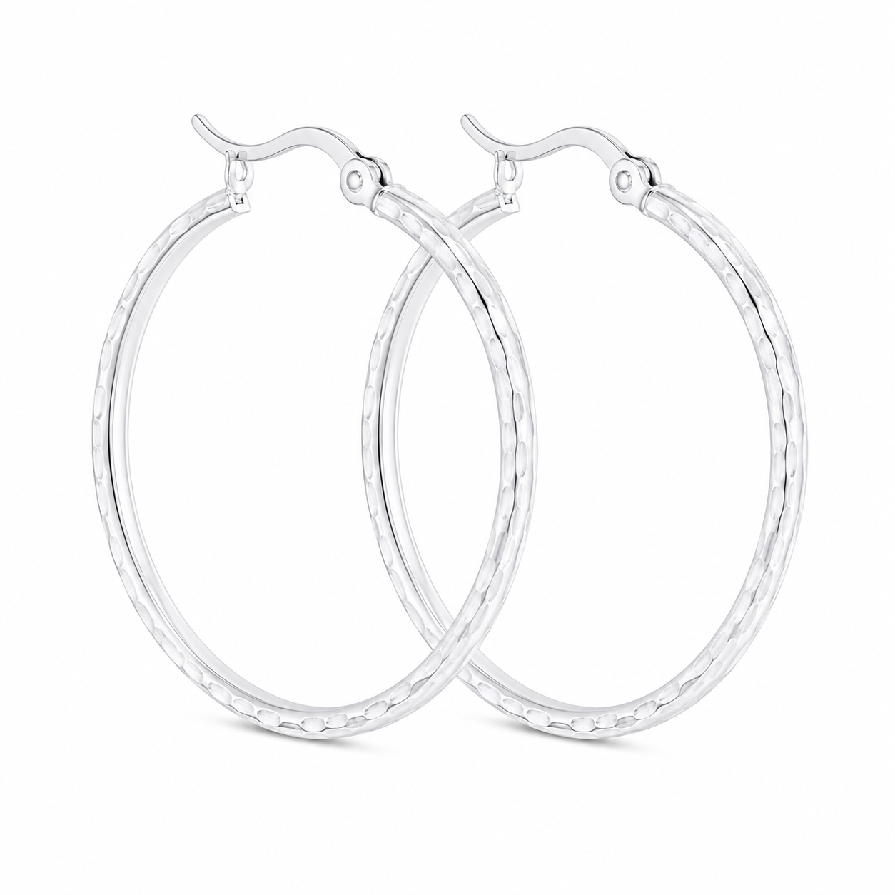 Sterling Silver Diamond Cut Medium Size Flat Round Hoops