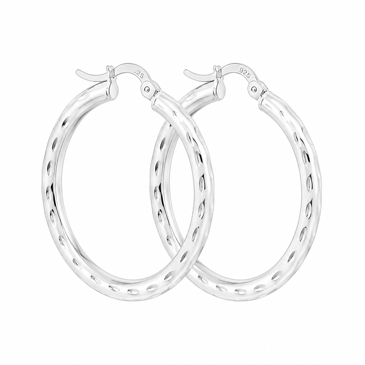 Sterling Silver Diamond Cut Medium Size Round Hoops
