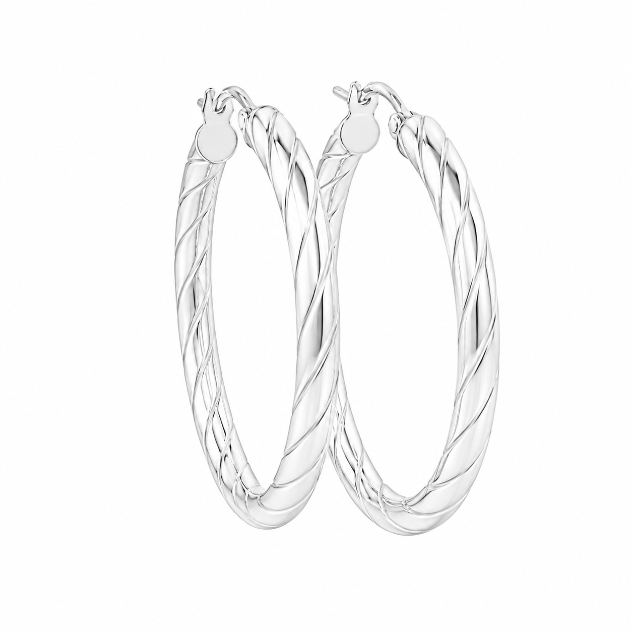 Sterling Silver Spiral Detail Round Hoops (3MM Thick, 32MM Wide)