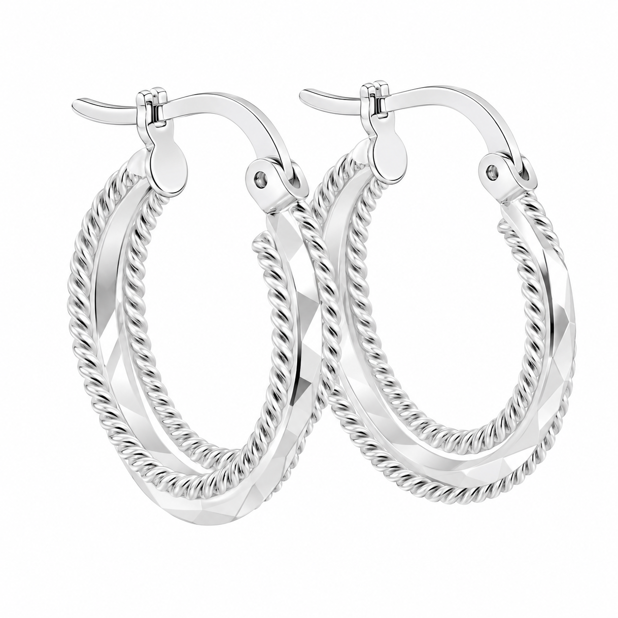Sterling Silver 3 Ring Twisted Round Hoops