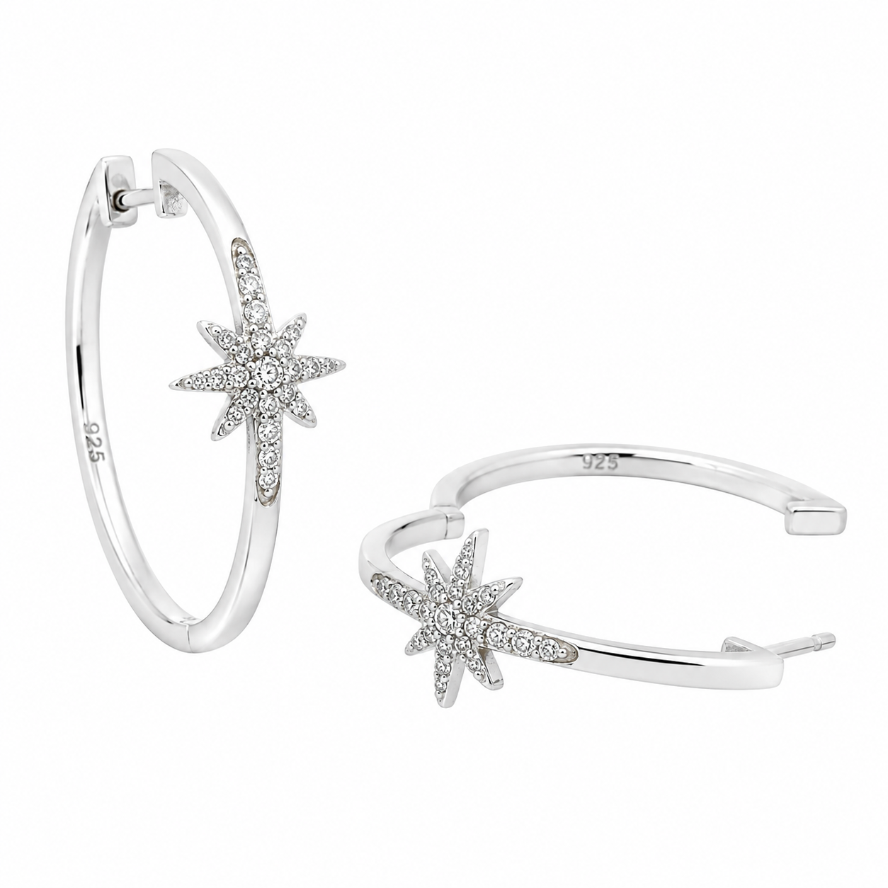 Sterling Silver Enchanted Star CZ Hoops