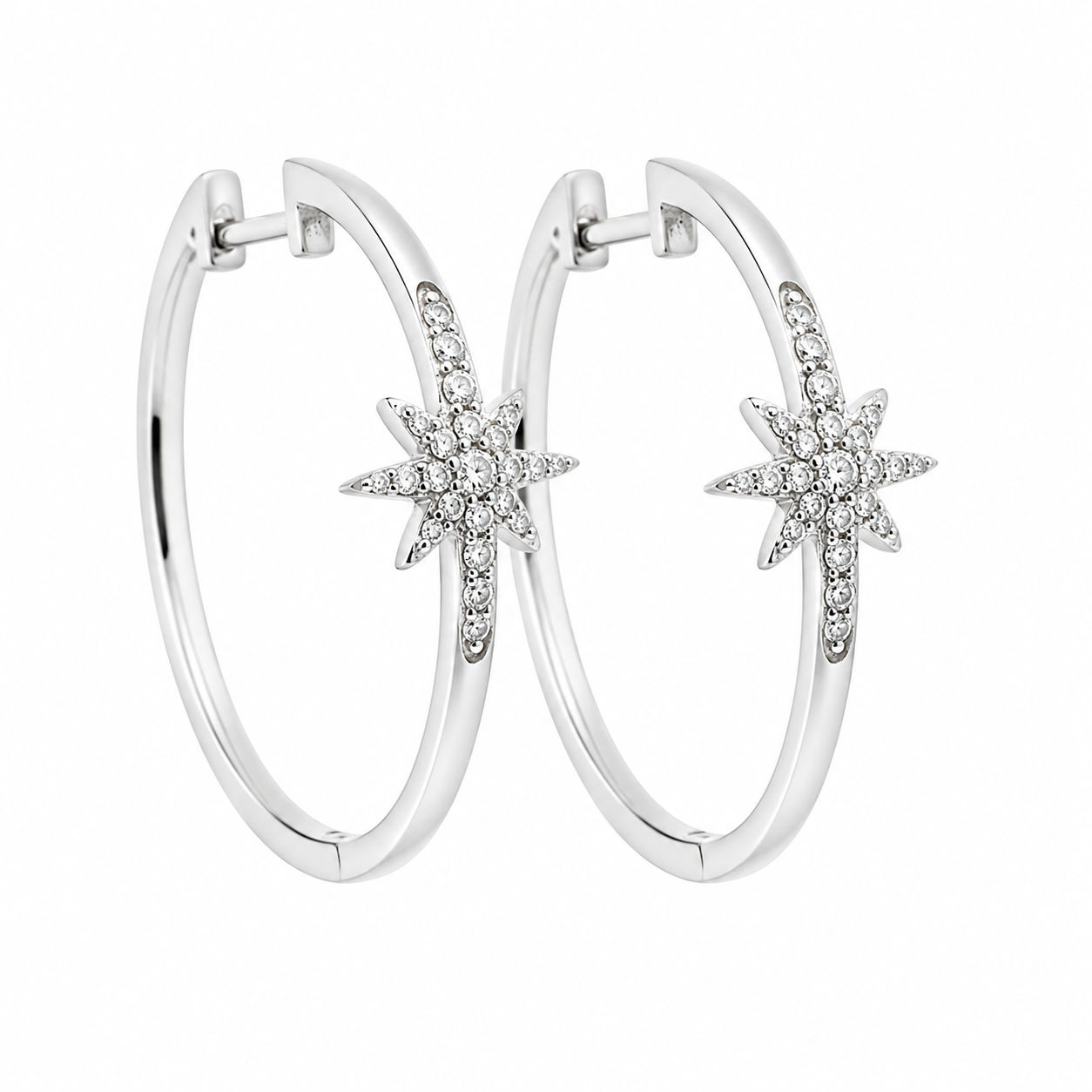 Sterling Silver Enchanted Star CZ Hoops