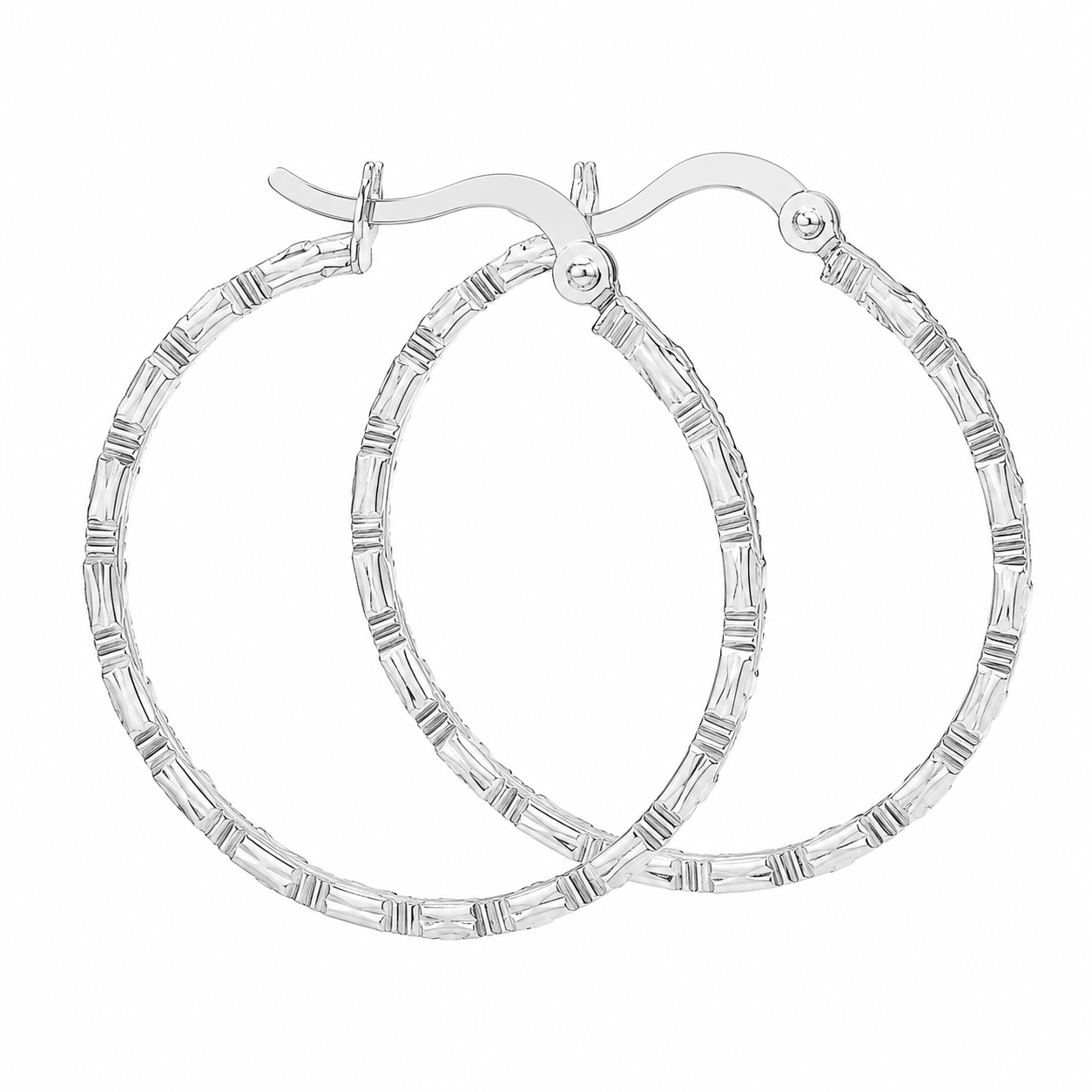 Sterling Silver Diamond Cut Medium Size Thin Flat Hoops