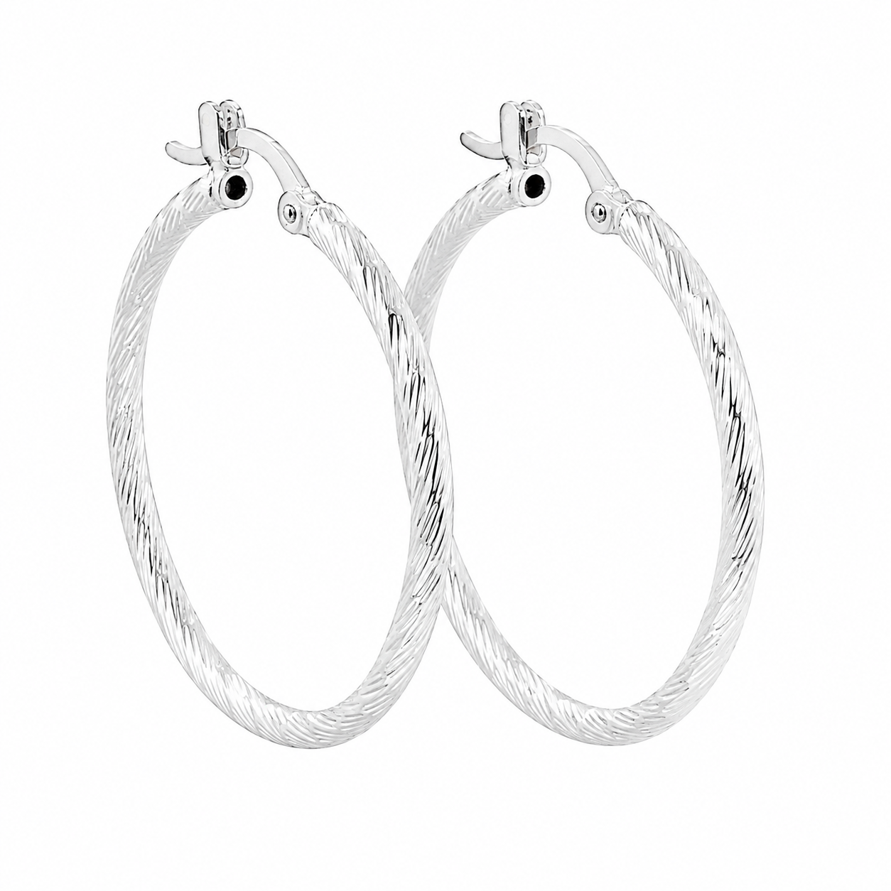 Sterling Silver Spiral Textured Thin Medium Size Hoops