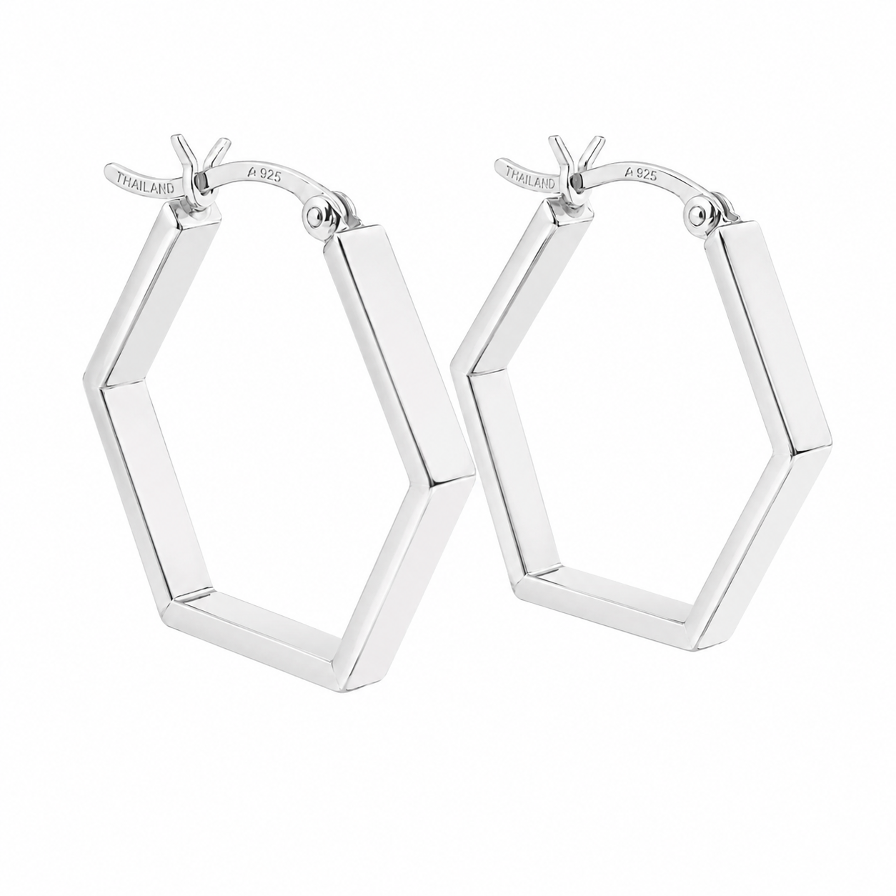 Sterling Silver Flat Hexagon Hoops