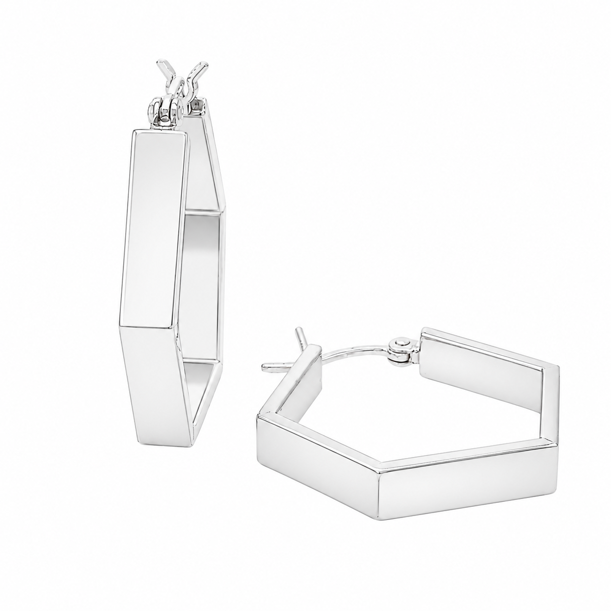 Sterling Silver Flat Hexagon Hoops