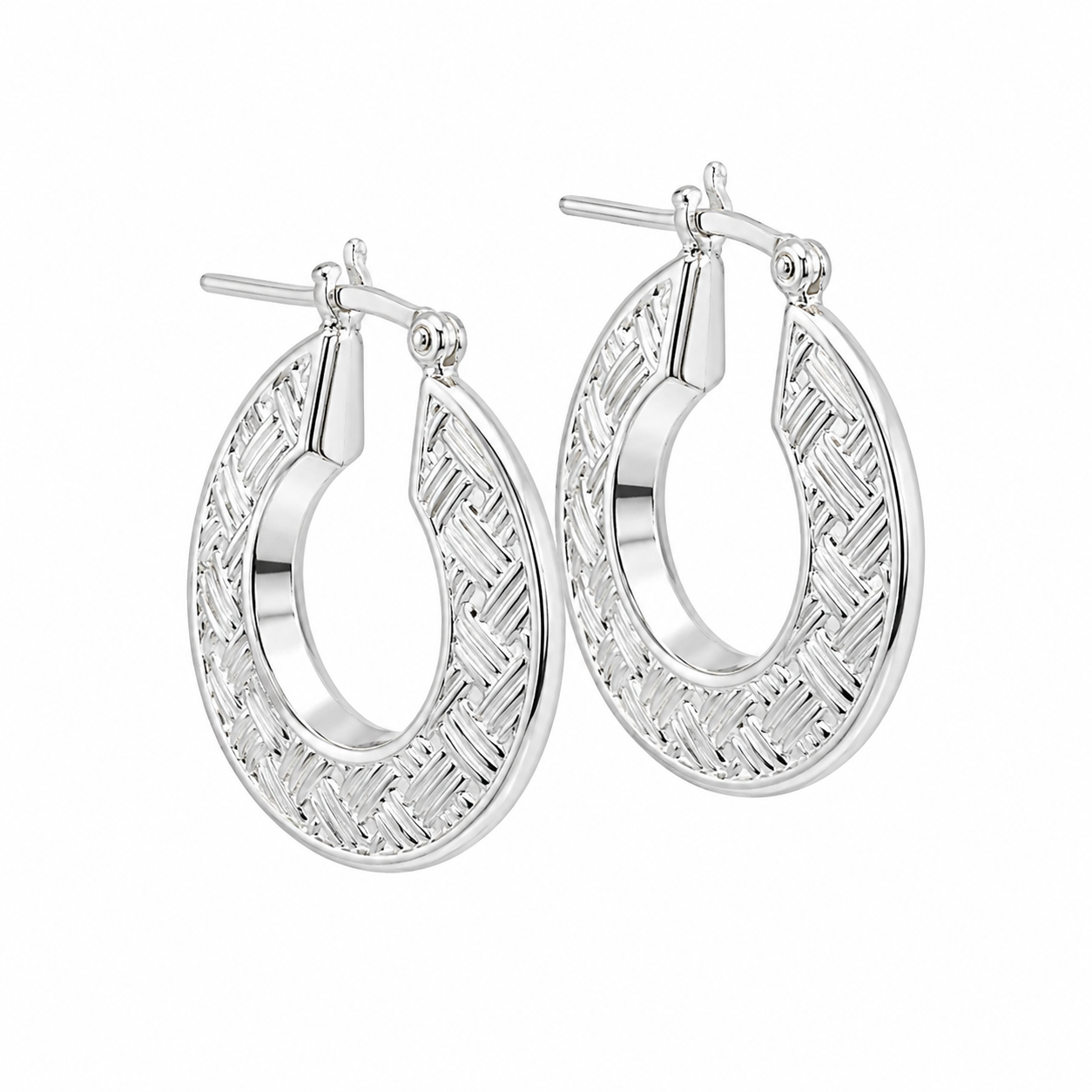 Sterling Silver Criss Cross Pattern Round Hoops