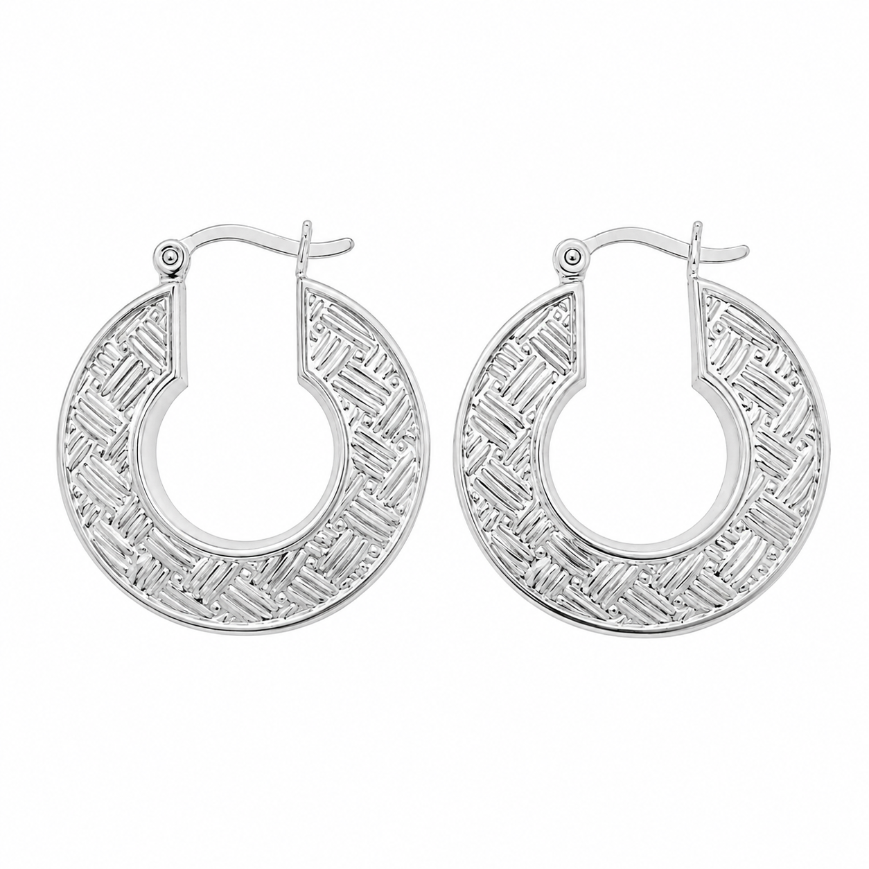 Sterling Silver Criss Cross Pattern Round Hoops