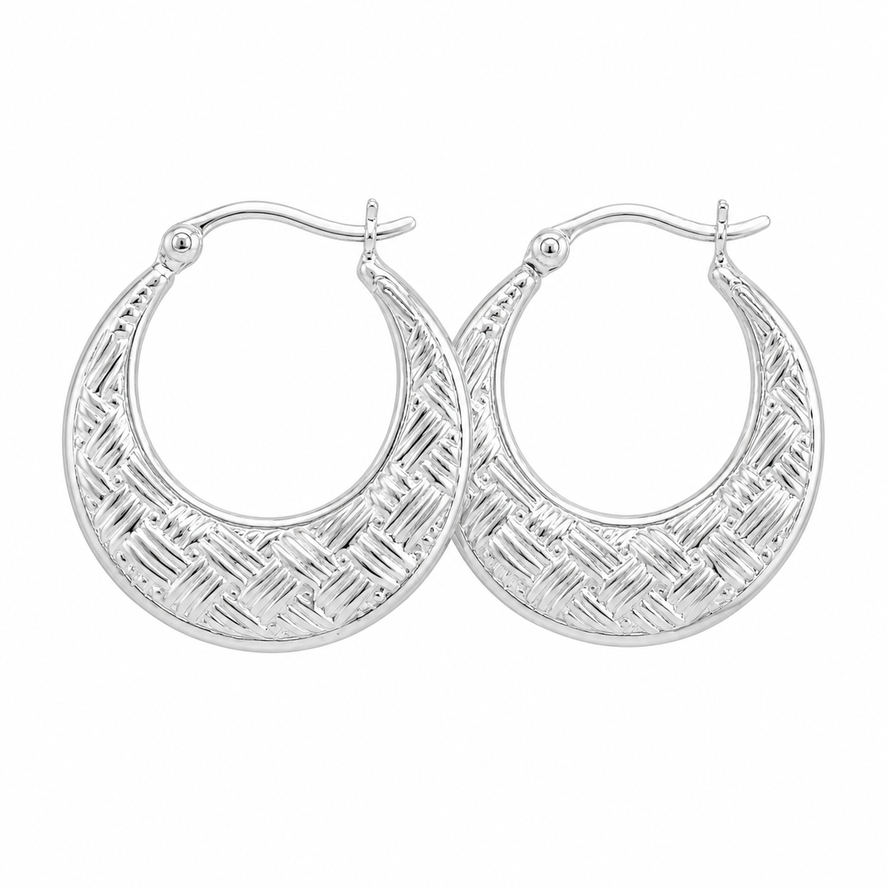Sterling Silver Criss Cross Pattern Round Hoops