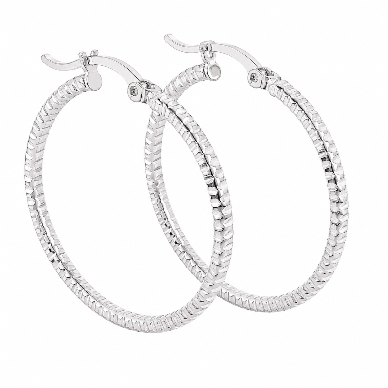 Sterling Silver Twisted Diamond Cut Hoops