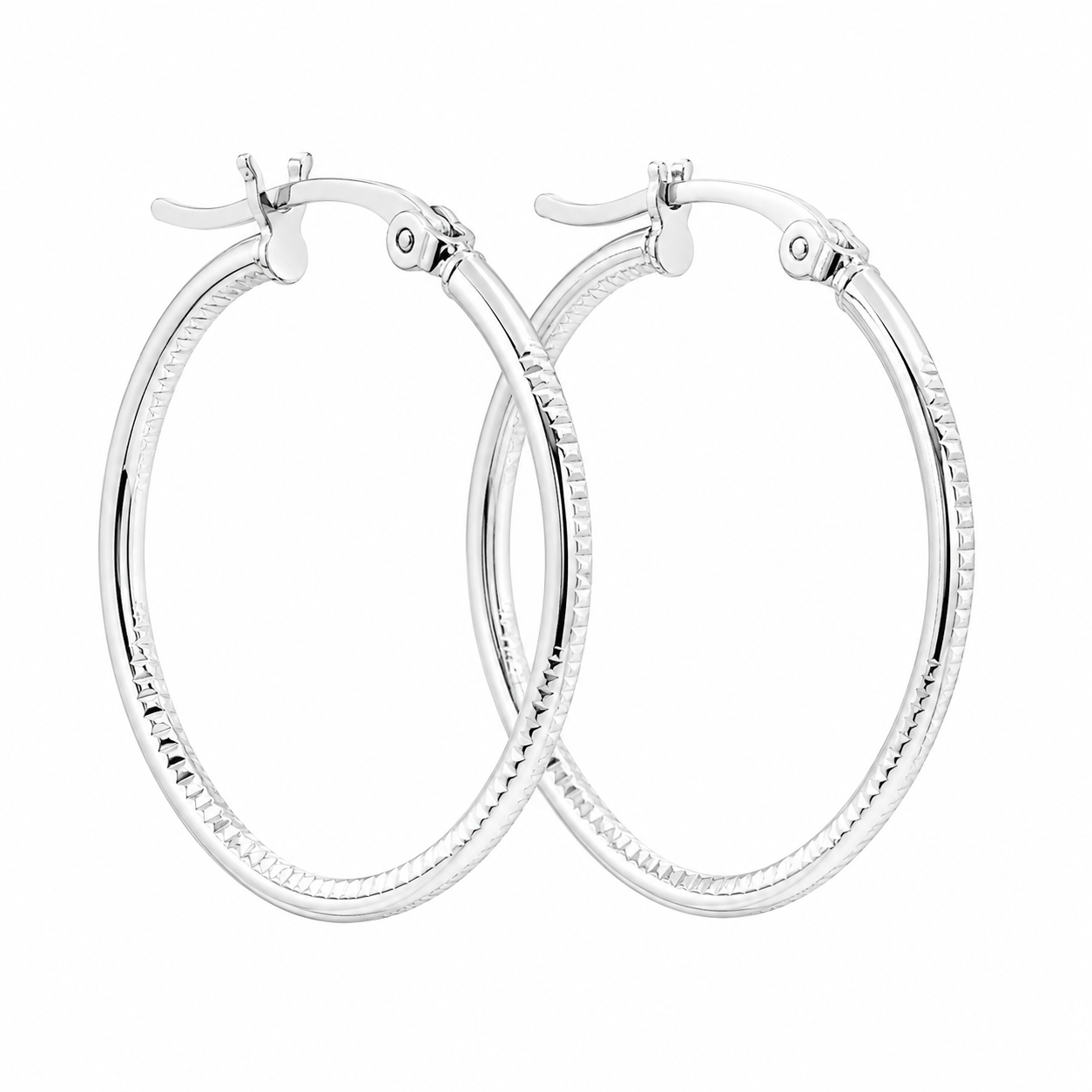 Sterling Silver Spiral Diamond Cut Hoops