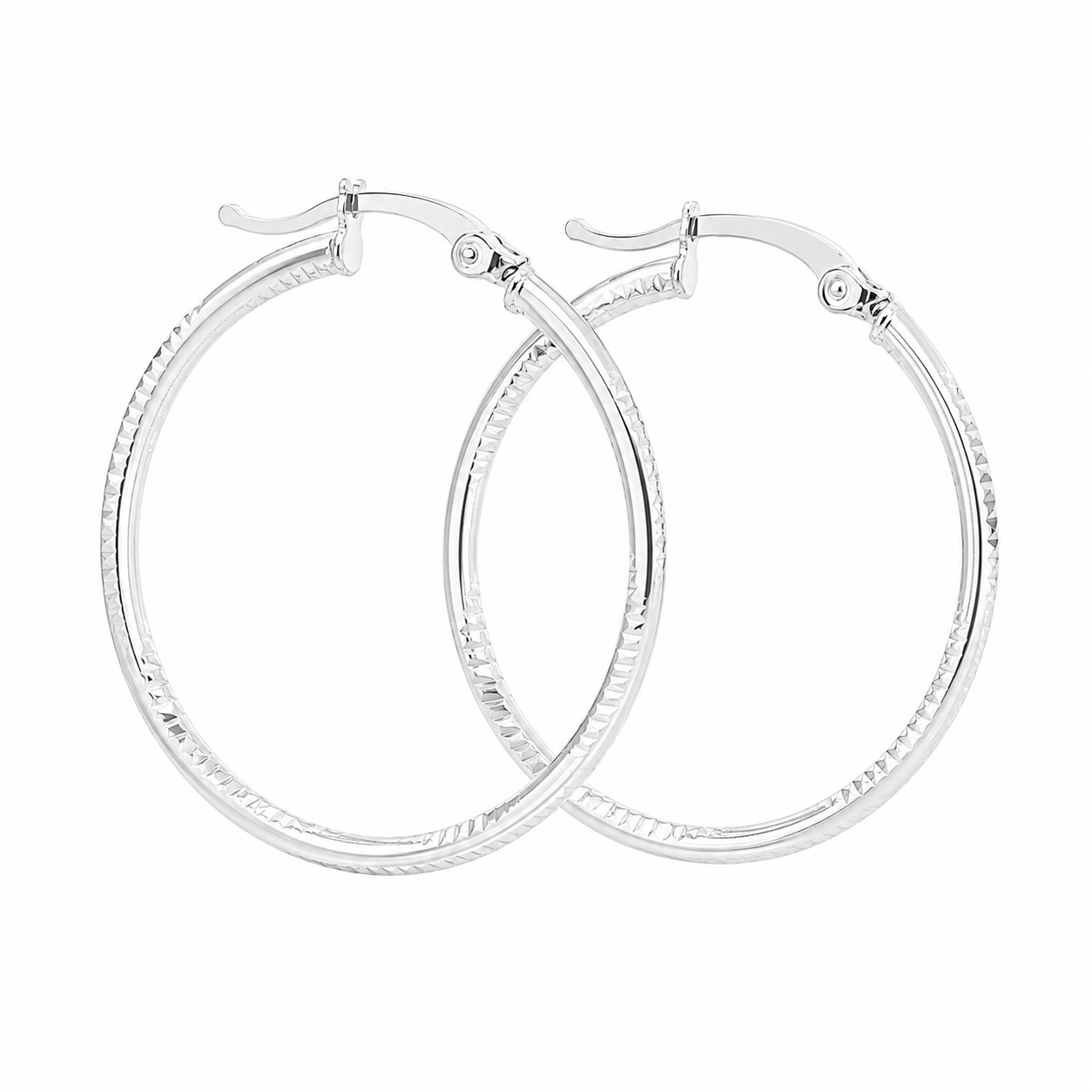 Sterling Silver Spiral Diamond Cut Hoops