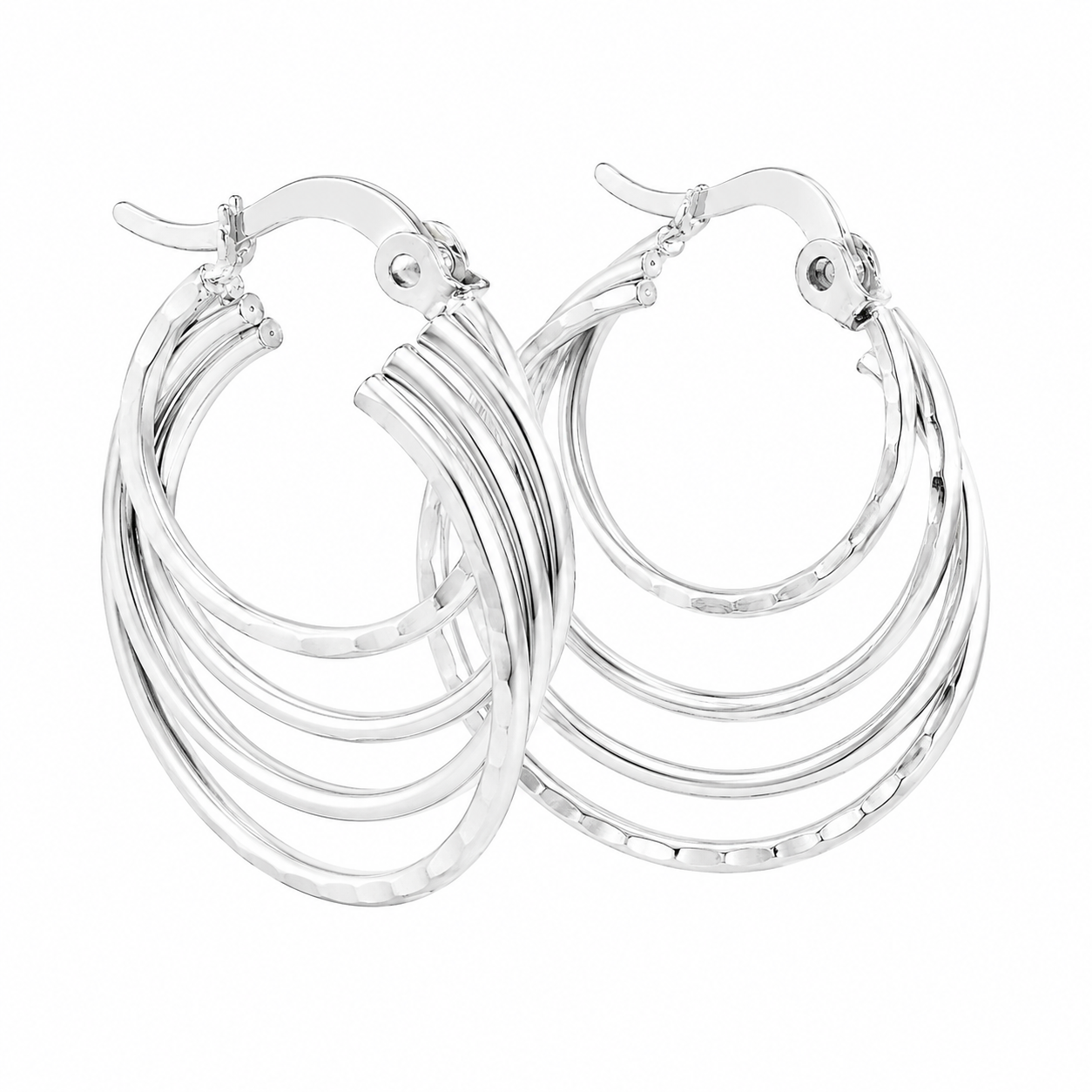 Sterling Silver 4 Layer Round Textured Hoops