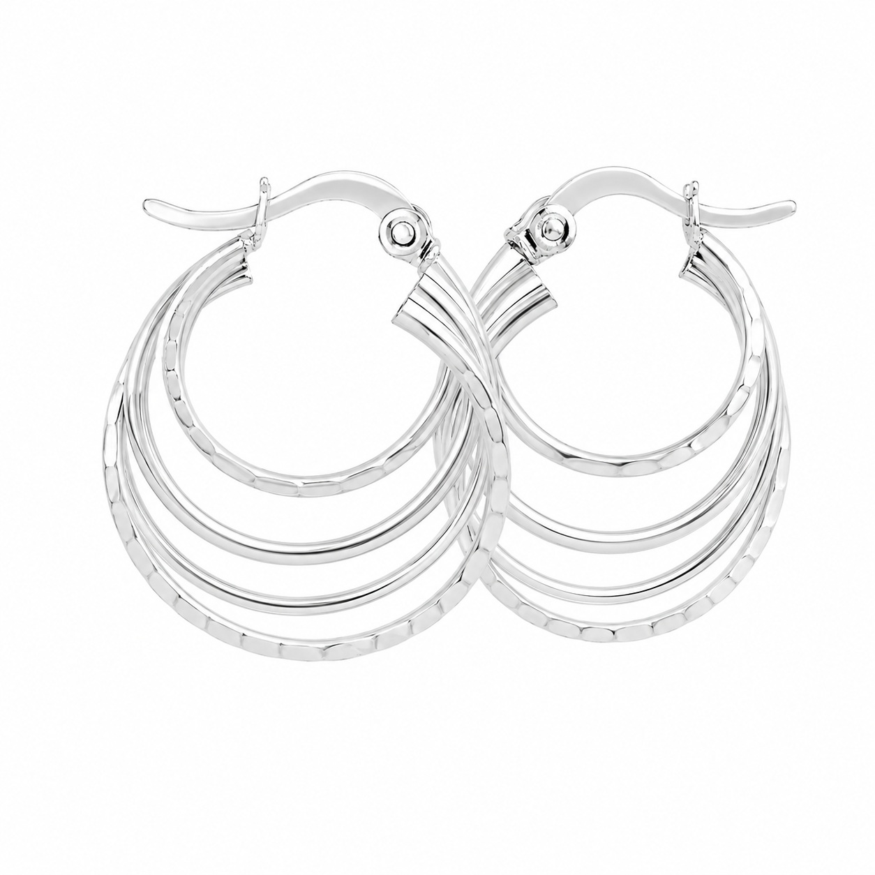 Sterling Silver 4 Layer Round Textured Hoops