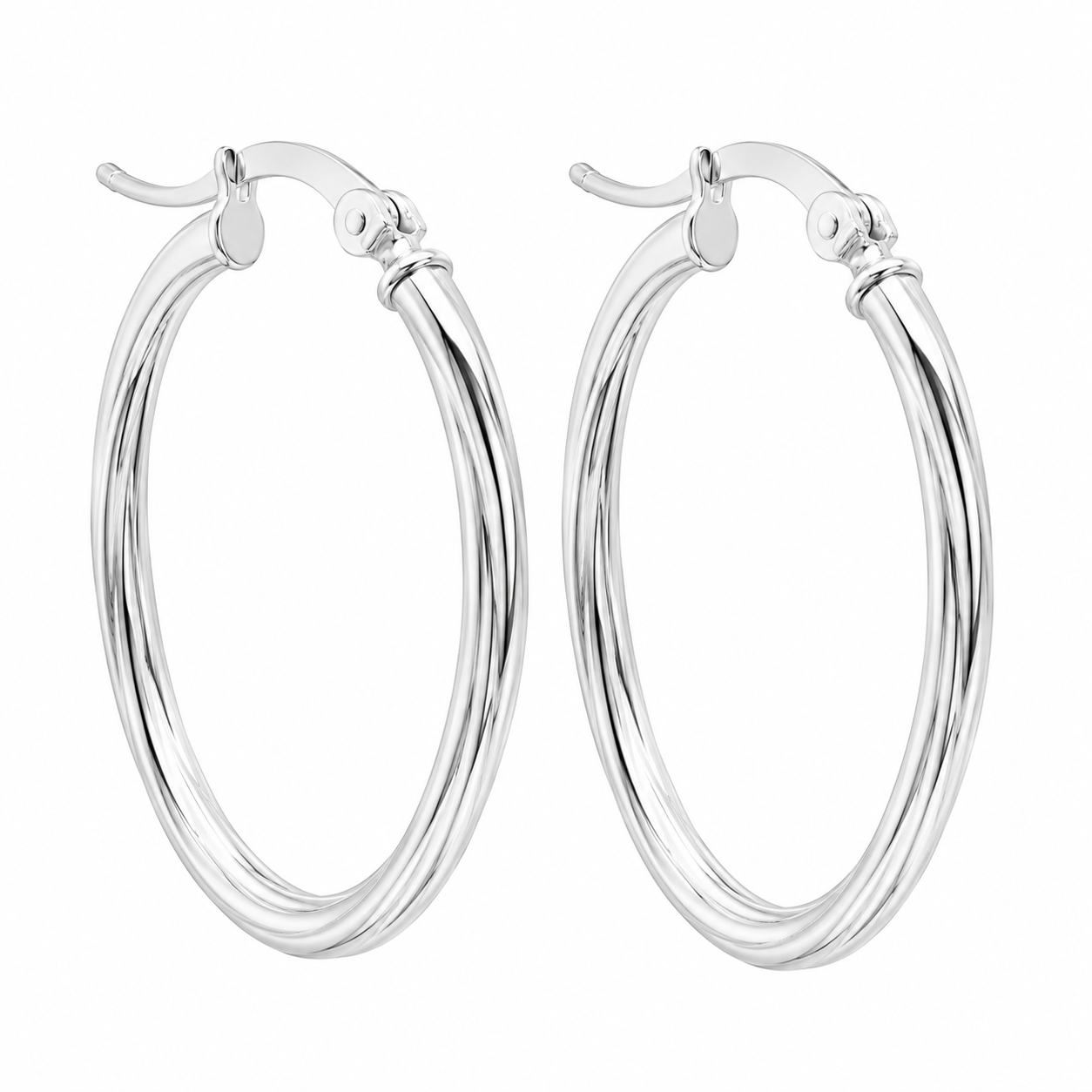 Sterling Silver Diamond Cut Twisted Oval Hoops