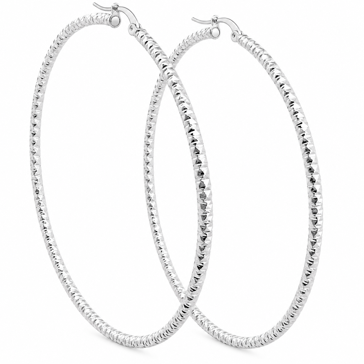 Sterling Silver Large Thin Diamond Cut Hoops