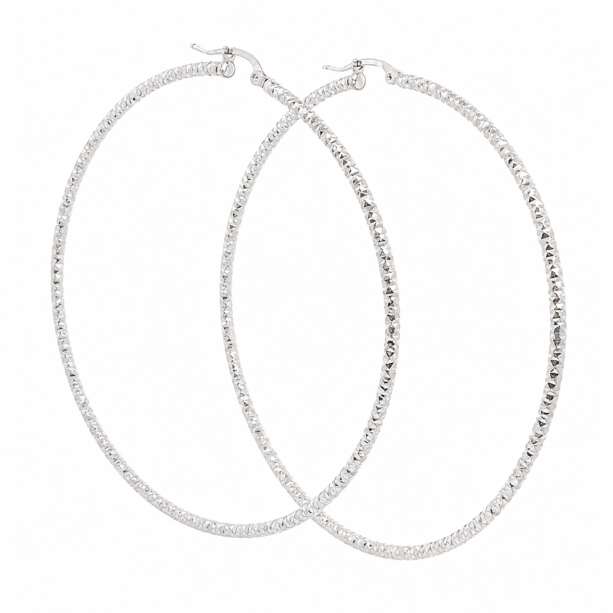 Sterling Silver Large Thin Diamond Cut Hoops