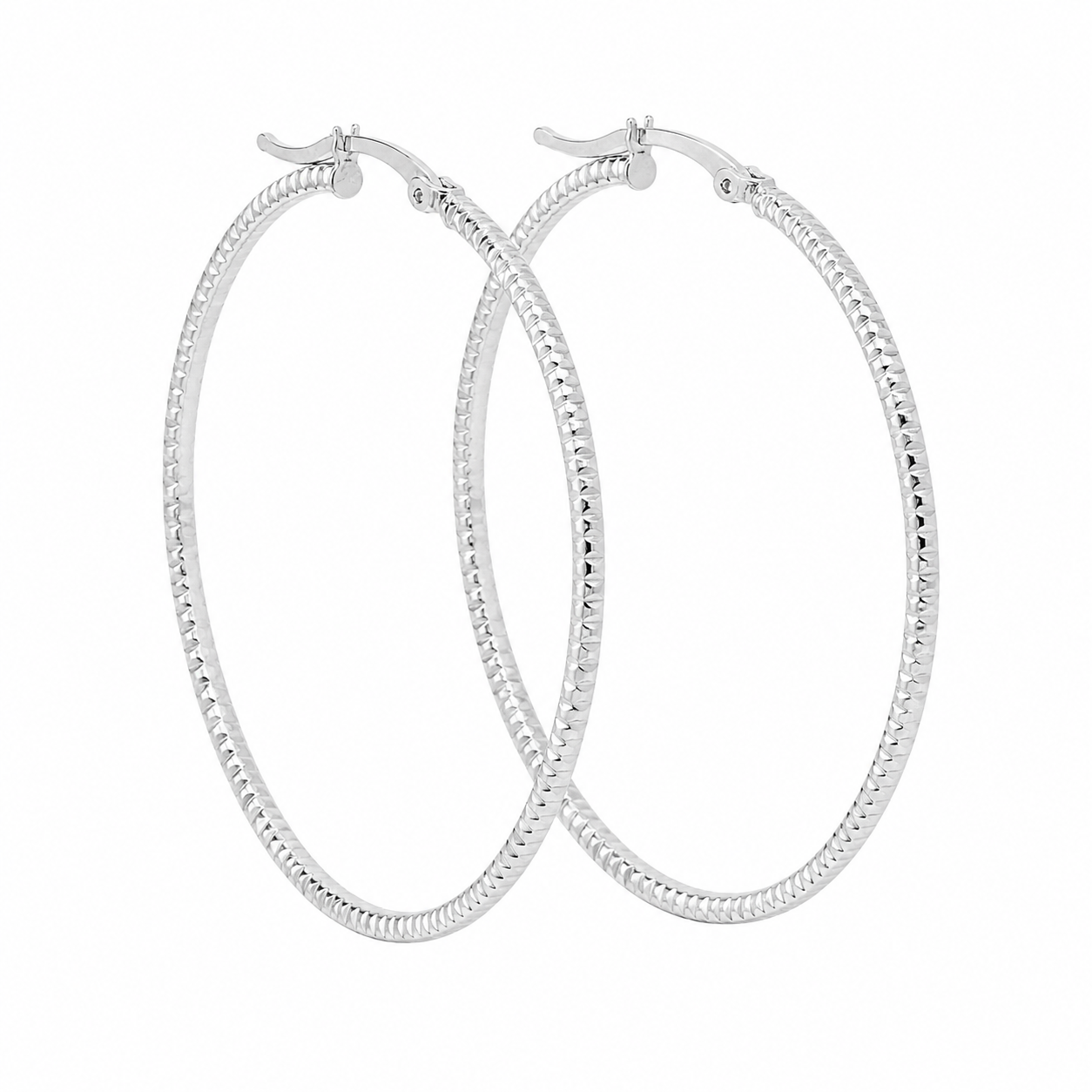 Sterling Silver Medium Twisted Diamond Cut Hoops