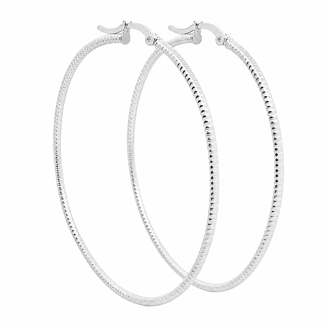 Sterling Silver Large Twisted Diamond Cut Hoops
