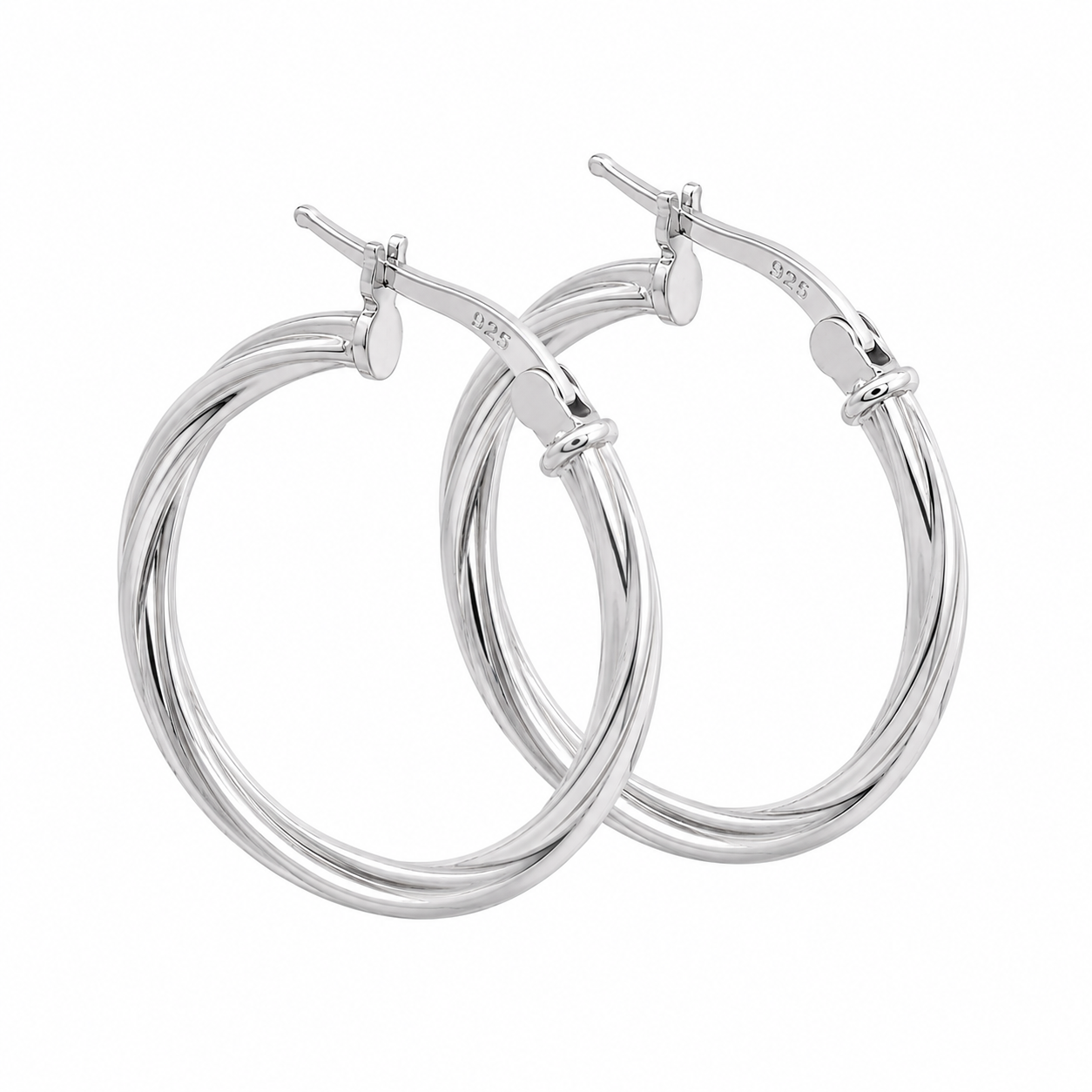 Sterling Silver 25mm Twisted Round Hoop Earrings