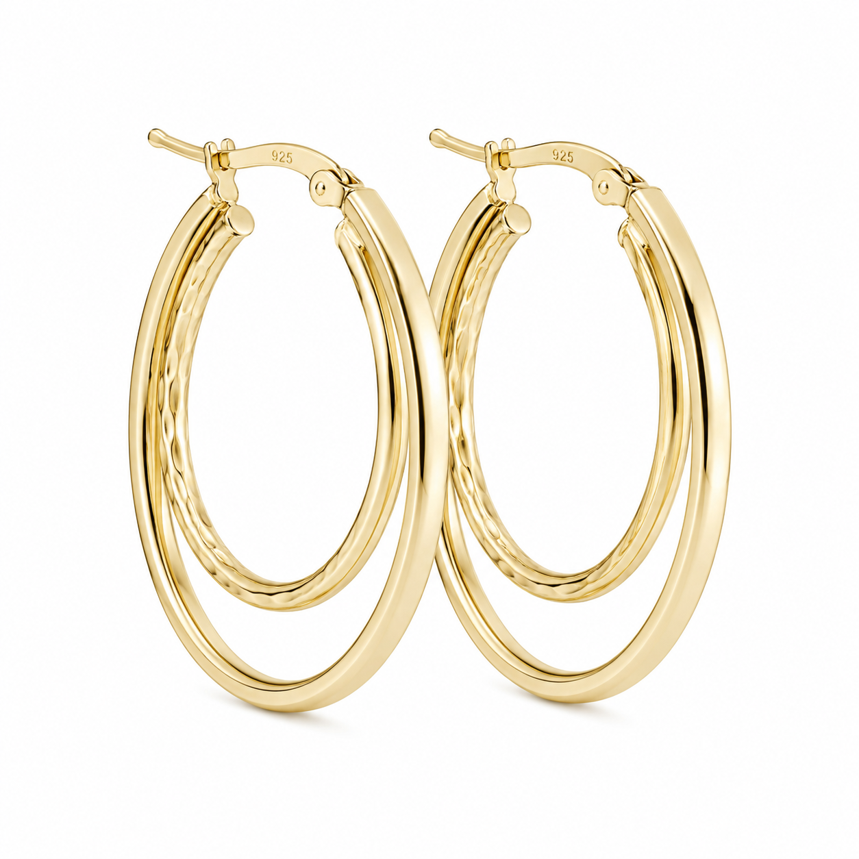 Sterling Silver Diamond Cut Matte Double Oval Hoop Earrings