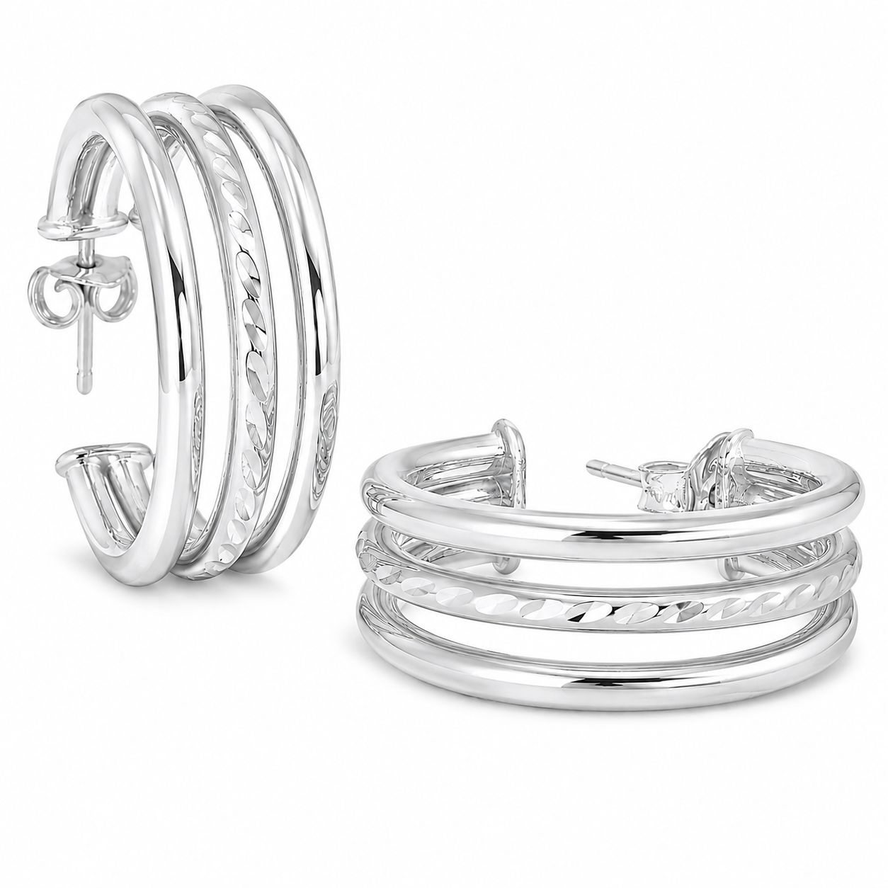 Sterling Silver 22mm Triple Row Hoop Earrings