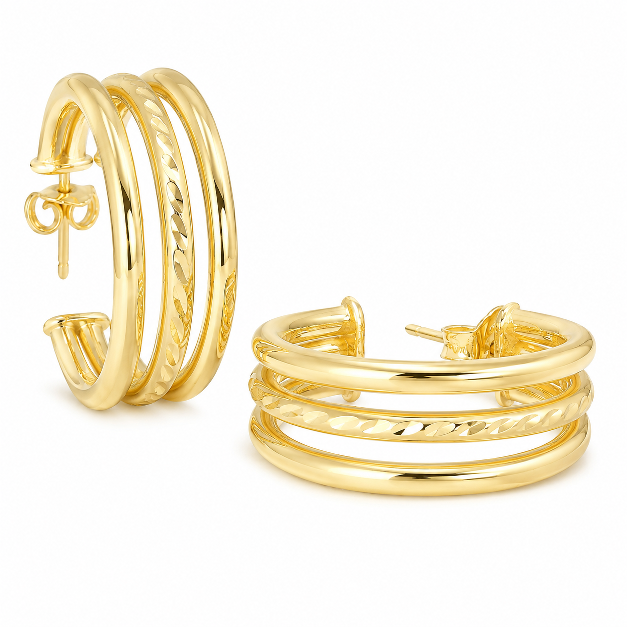 Sterling Silver 22mm Triple Row Hoop Earrings