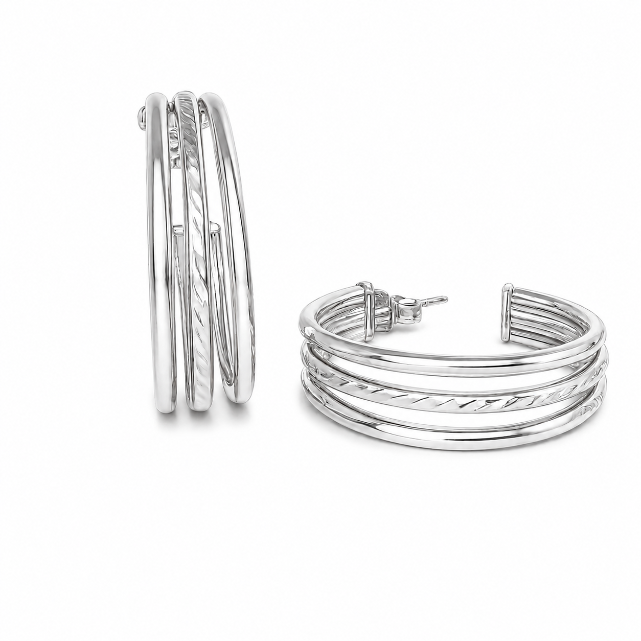 Sterling Silver 30mm Triple Row Hoop Earrings