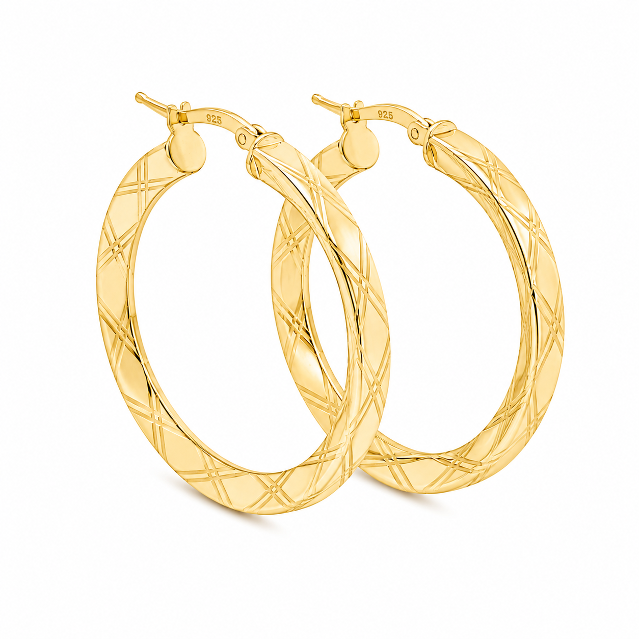 Sterling Silver 33mm Diamond Cut Hoop Earrings