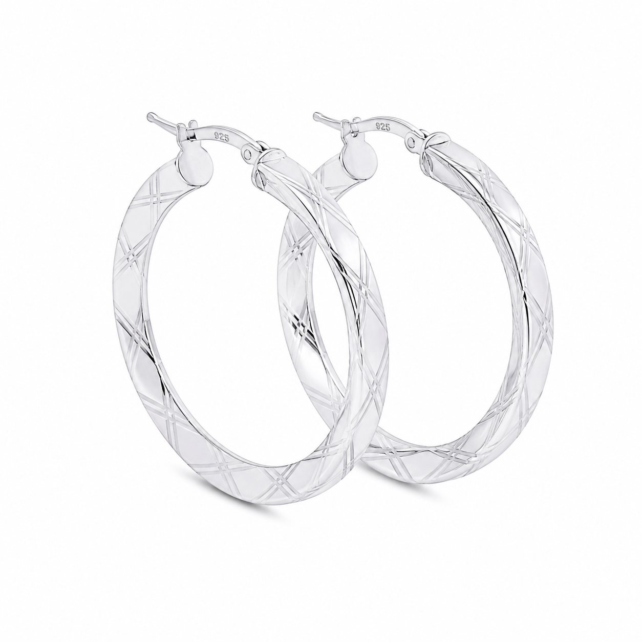 Sterling Silver 33mm Diamond Cut Hoop Earrings