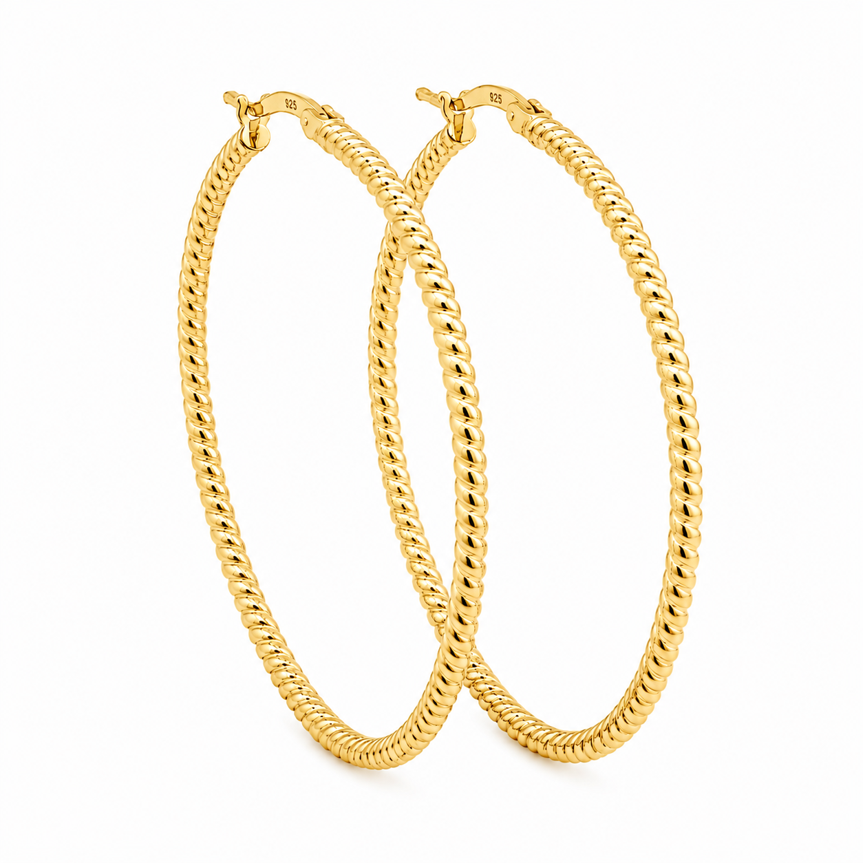 Sterling Silver 43mm Round Diamond Cut Twisted Hoop Earrings