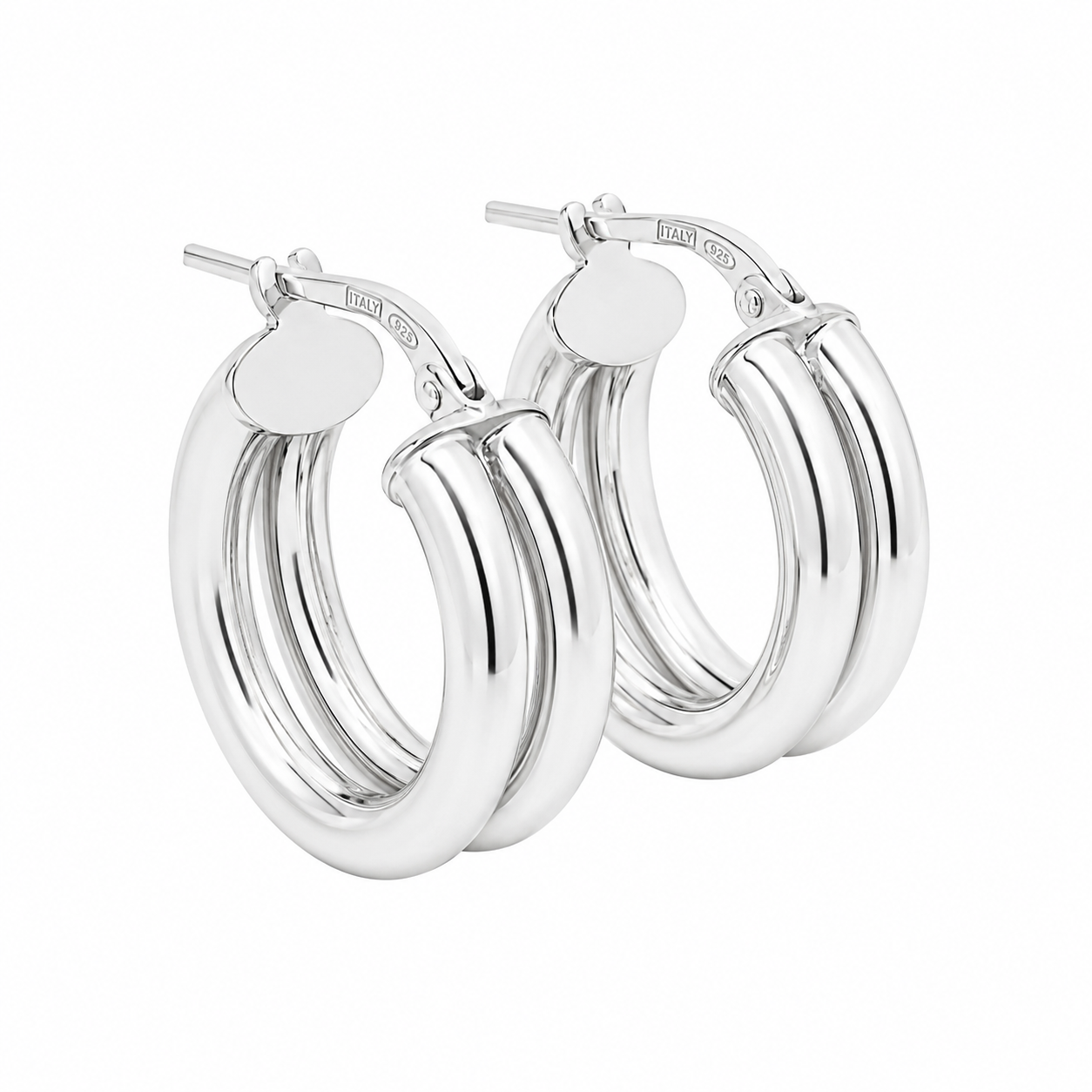 Sterling Silver Rhodium Double Hoop Earrings
