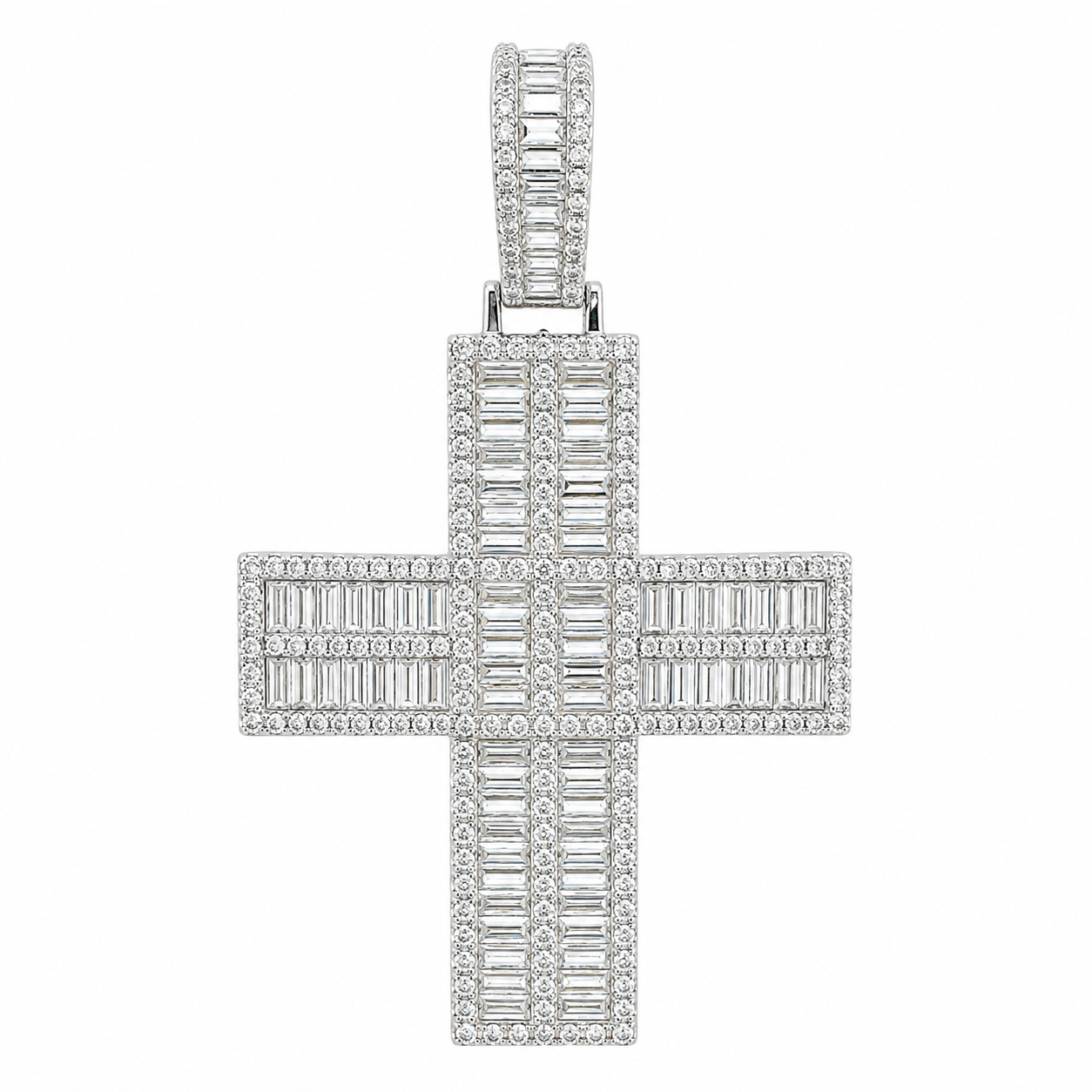Men's Sterling Silver Baguette CZ Cross Pendant