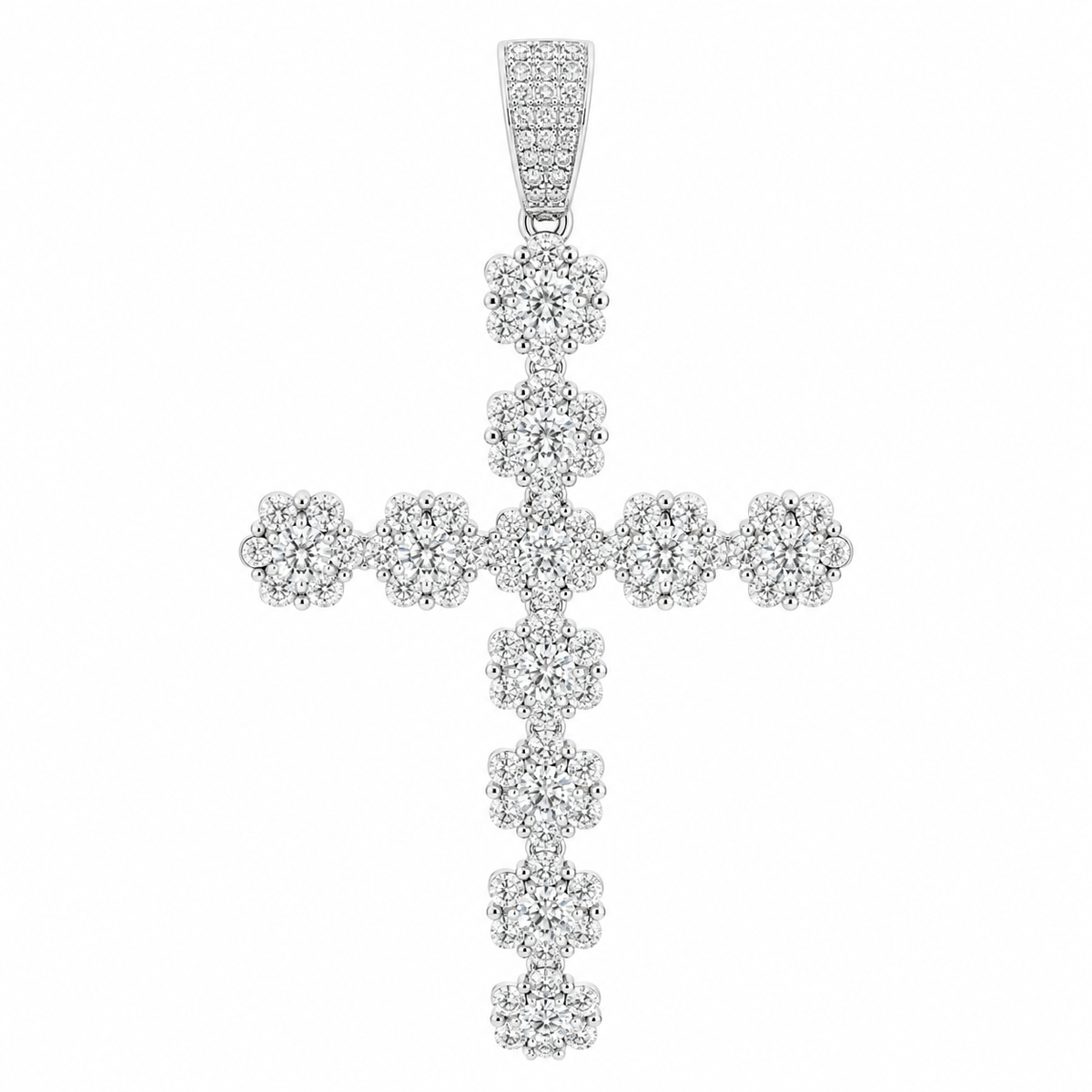 Men's Sterling Silver CZ Large Cross Pendant