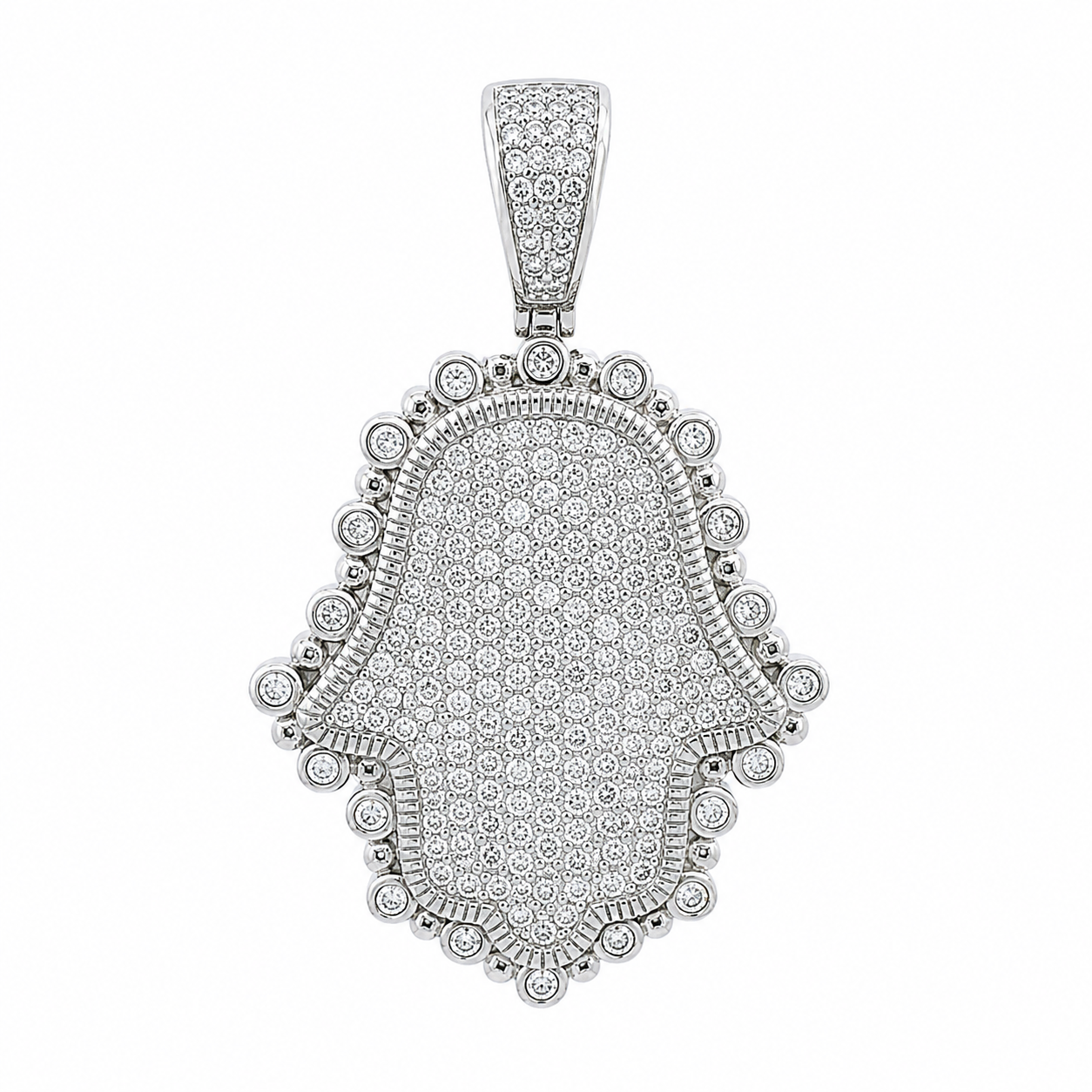 Men's Sterling Silver CZ Hamsa Hand Pendant