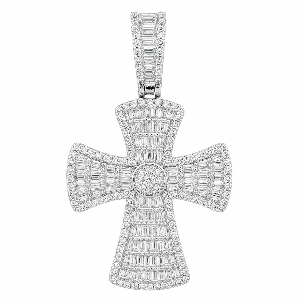 Men's Sterling Silver Baguette CZ Cross Pendant