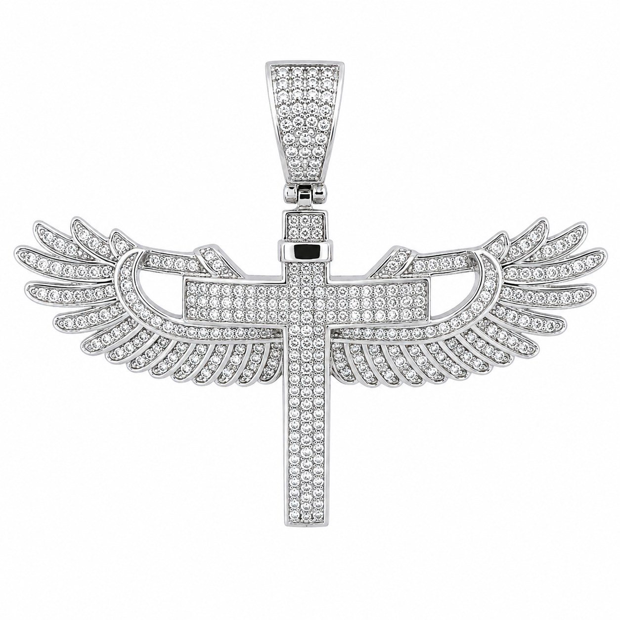 Men's Sterling Silver CZ Angel Wings Cross Pendant
