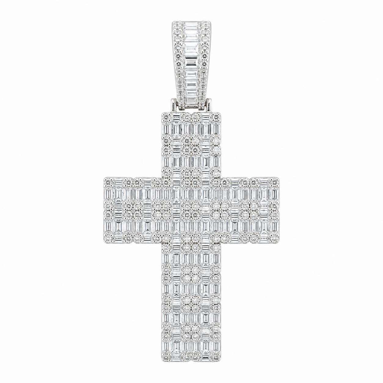 Men's Sterling Silver Baguette CZ Cross Pendant